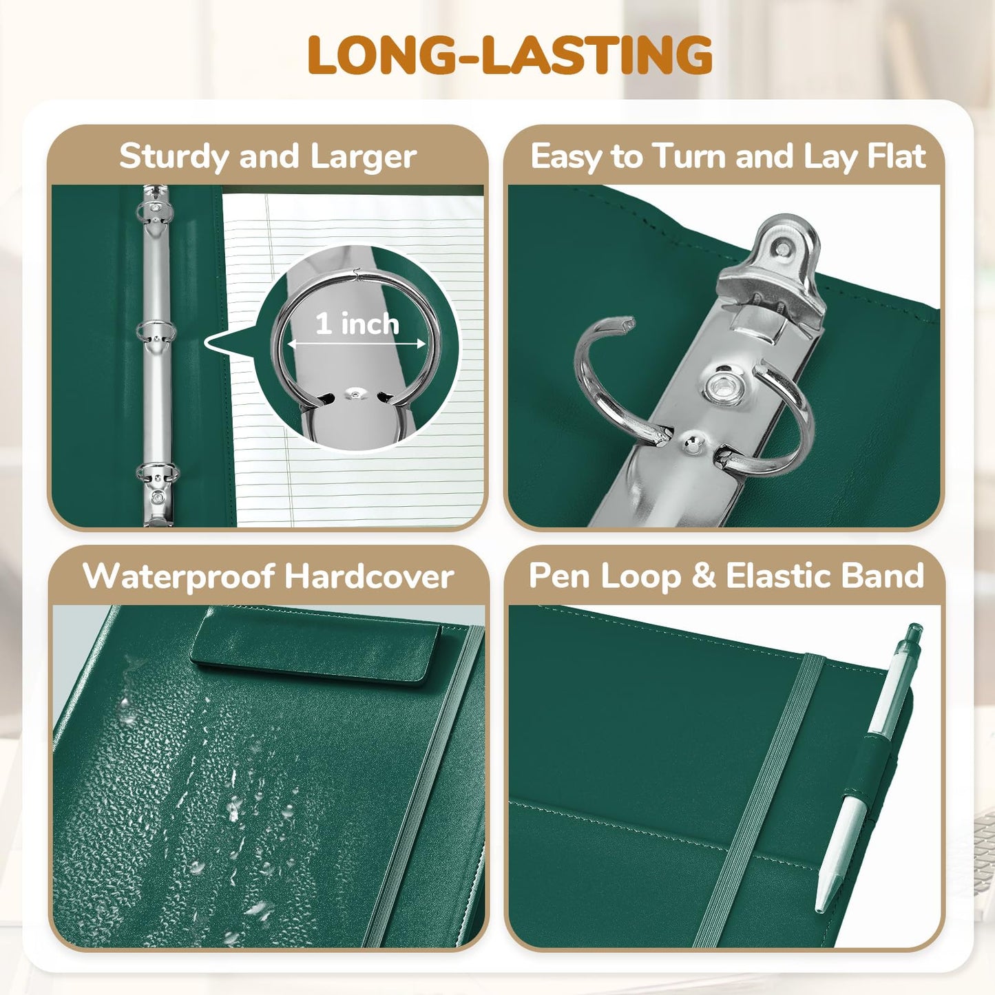 JoyCat 3 Ring Binder Clipboard with Storage,12.4"x10.2"Magnetic Clipboard Folder with 5 Expandable Folders,Refillable Lined Notepad (11" x 8.5"),Ideal for School Office Nursing(Dark Green)