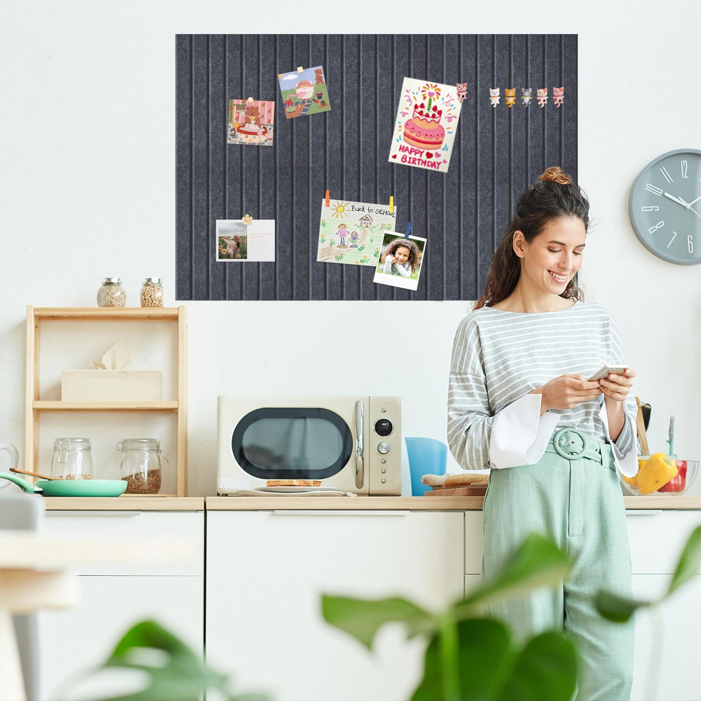 Yunihome Cork Board for Walls 36" x 24", 6 Pack Felt Bulletin Board Wall Tiles with 30 Push Pins for Home Kitchen School Office Wall DIY Decorative