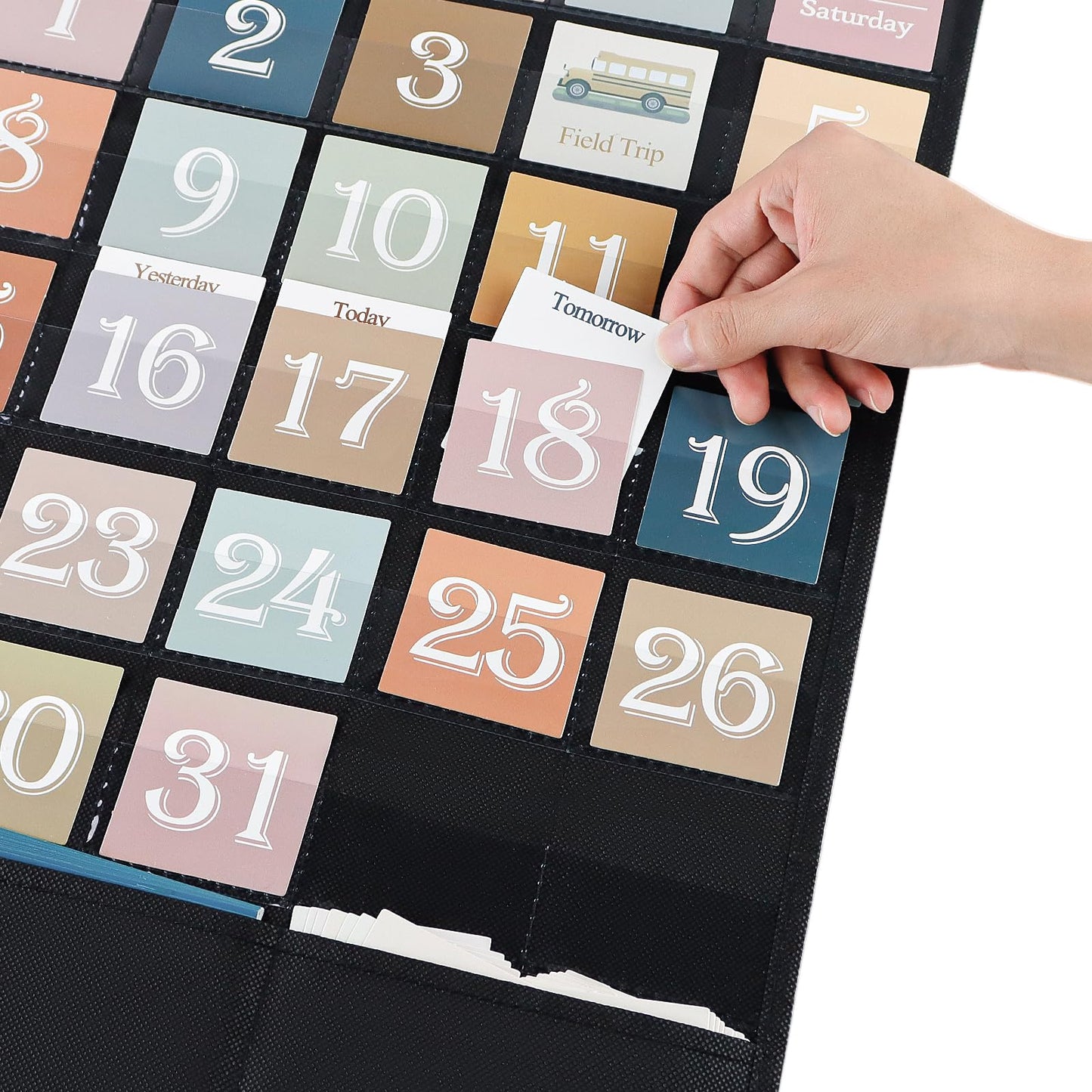 Godery Boho Calendar Pocket Chart for Classroom Cards Add-On School Supplies Teacher Decorations Bulletin Board Pre-K To 6th Grade, Black-1