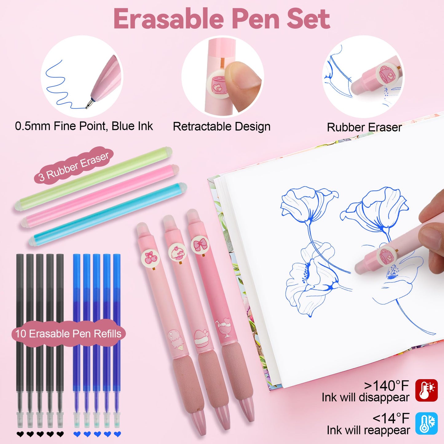 DazSpirit 61 PCS Aesthetic School Supplies with Cute Pencil Case, Pastel No Bleed Highlighters, Gel & Erasable Pens, Mechanical Pencils, Refills, Complete Essentials Stationery Kit for Students (Pink)