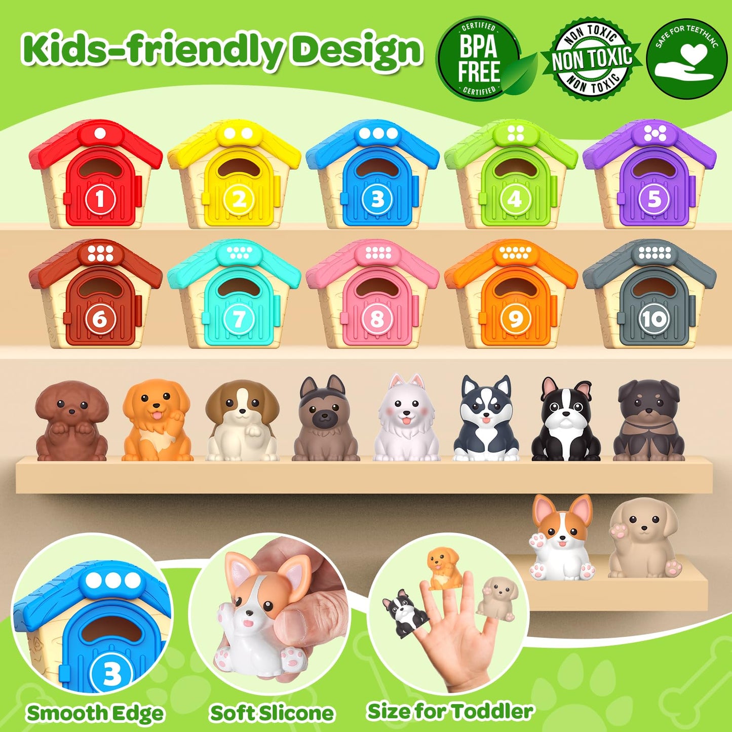 Letapapa Toddler Toys for 1 2 3 Year Old, 20 Pcs Dog Toys for Kids, Montessori Educational Counting, Matching & Sorting Motor Skills, Christmas Birthday Gifts for Baby Boy Girl Aged 12-18 Months