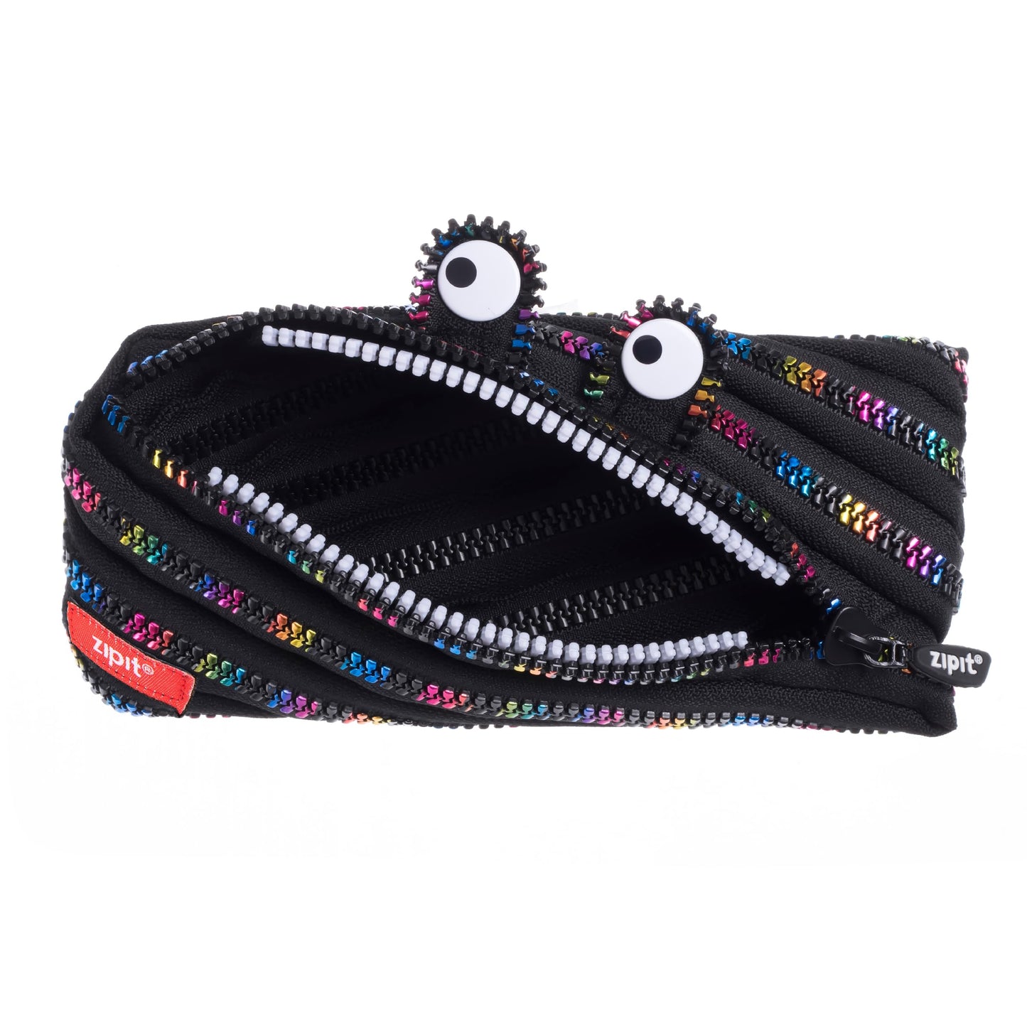 ZIPIT Monster Pencil Case for Kids, Cute Zipper Pouch for Boys Girls and Teens, Stationery Bag for School ,Black & Rainbow
