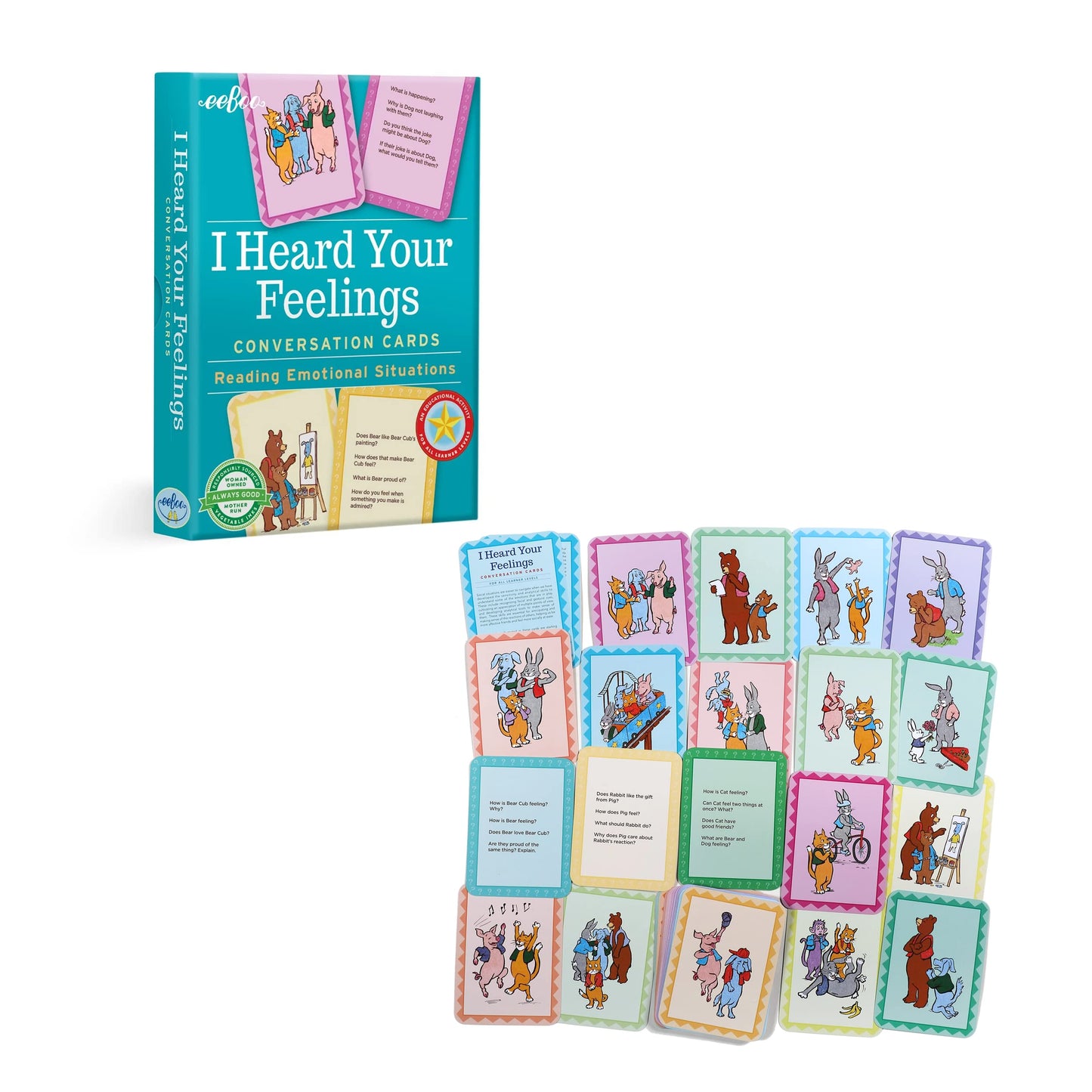 eeBoo: I Heard Your Feelings - 48 Conversation Flashcards, Develops Empathy Through Friendly Illustrations of Emotional Situations, Develop Social and Emotional Intelligence, for Ages 3 and up
