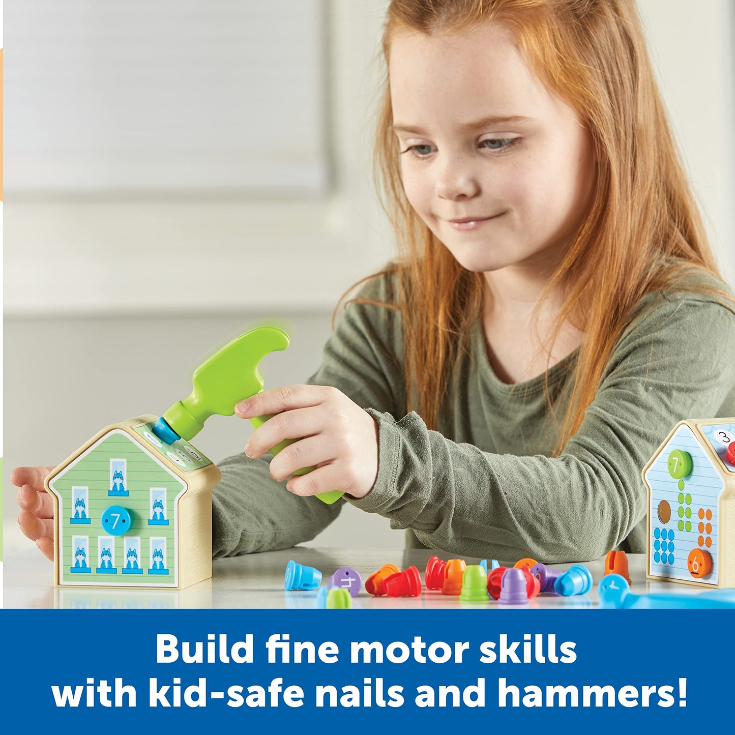 Learning Resources Number Nails Activity Set - Math Manipulatives for Preschoolers Games, Counting Hammer Toy, STEM Fine Motor Skills, Kindergarten Educational Activities, Gifts for Boys and Girls