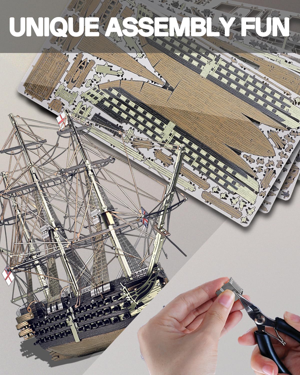 Piececool 3D Metal Puzzles for Adults, HMS Victory Battleship Model Kits Crafts for Adults to Build DIY Models Puzzles, Ideal Creative Great Gift for Family Time Home Decor- 389Pcs