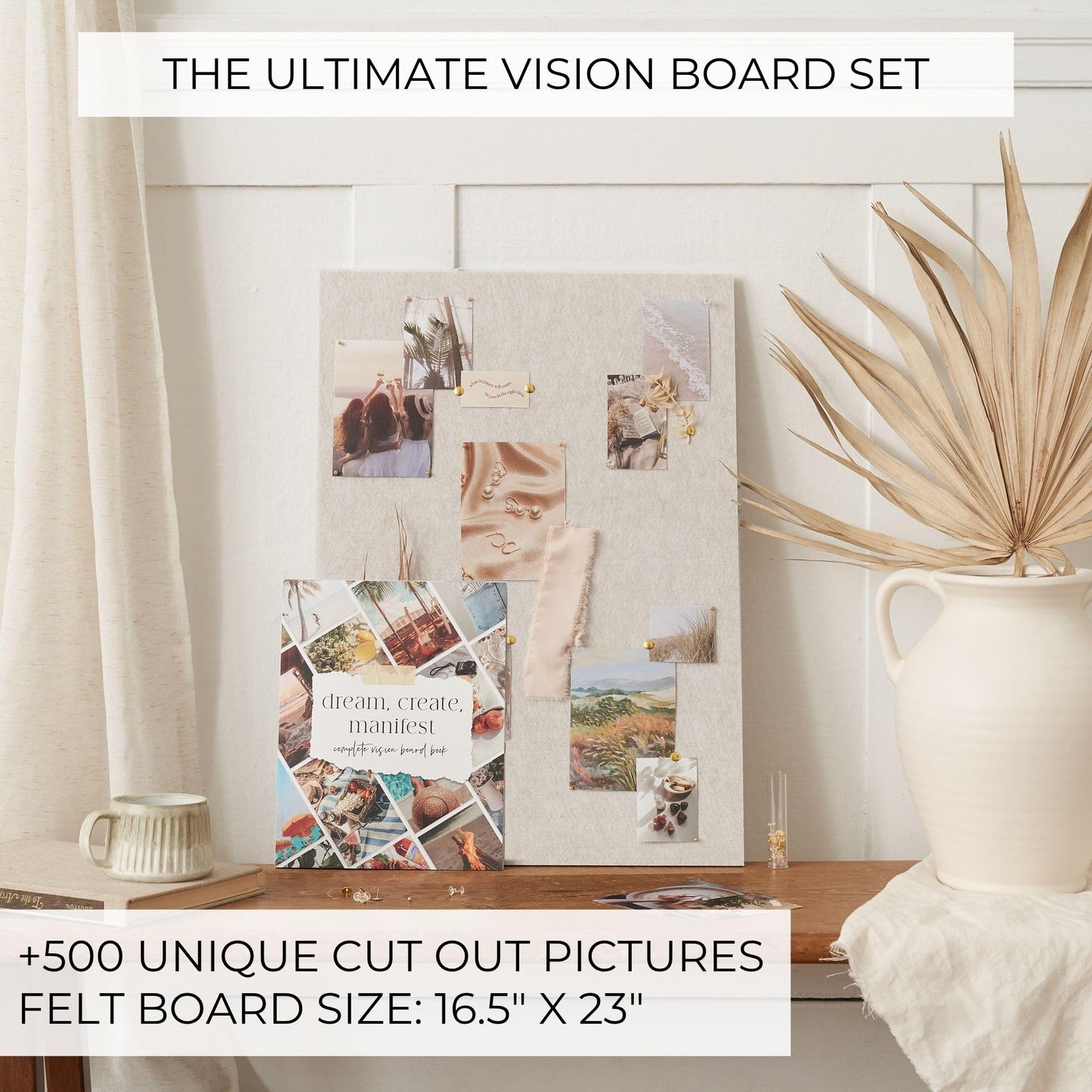 Inspirational Vision Board Kit – Complete Set with Vision Board Book & Felt Board, Motivational Pictures & Quotes to Map Your Goals & Dreams - The Perfect Supplies to Visualize Goal Setting & Success