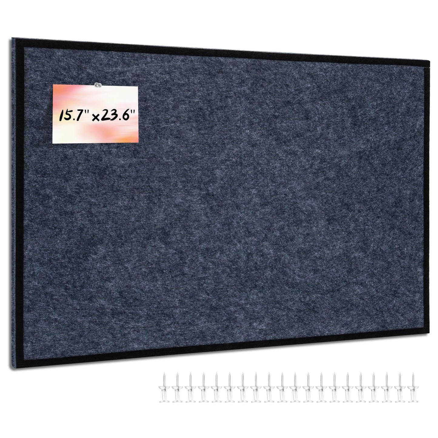 Felt Bulletin Board 23.6 x 15.7 Inch – Black Frame, Corkboard Alternative for Vision Board, Wall-Mounted Notice Board with 20 Push Pins, Home, Office & Classroom Organization – Dark Grey