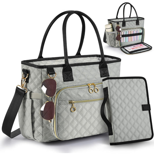 Derxizi Large Bible Bag with Bible Cover Case for Women, Quilted Church Tote Bags for Bible Study Supplies, Christian Gifts for Women (Gray)