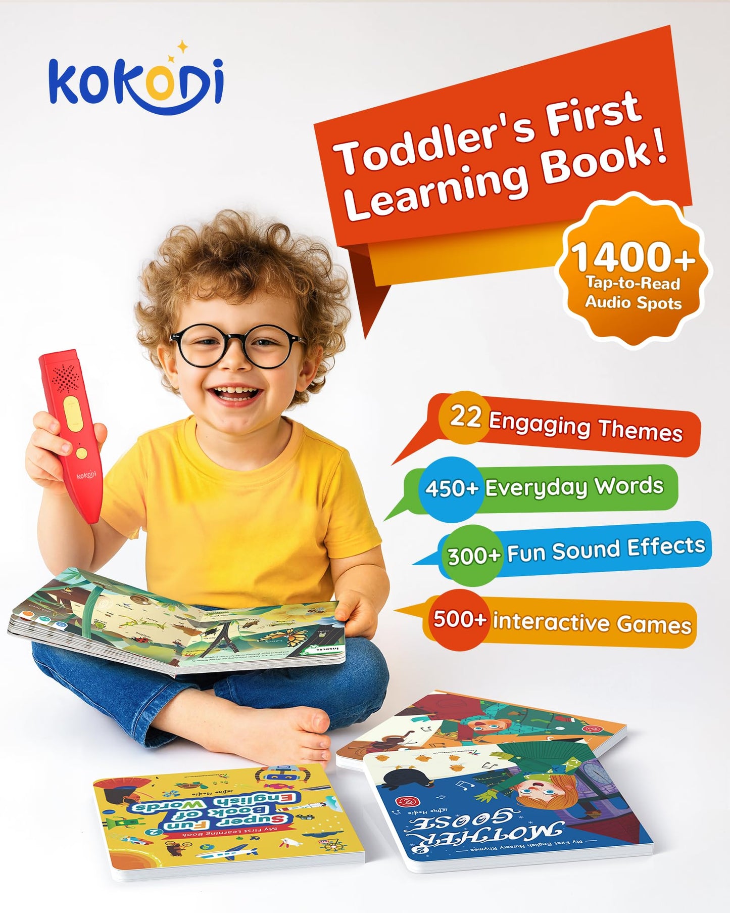 KOKODI Talking Pen Books Sets, Autism Sensory Games, Interactive Audio Sound Books Kids Learning Electronic Toys for Toddlers Kids, Early Educational Gifts Birthday Gifts for Boys Girls Age 2 3 4 5