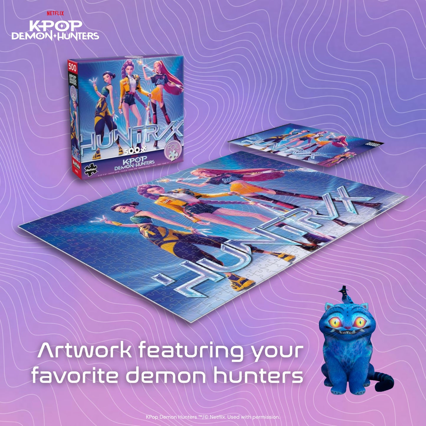 Buffalo Games Kpop Demon Hunters Foil-Finish Puzzle - 500pc, 21.25×15in - Foil-Accent Artwork & Kpop Demon Hunters Merch - Precision-Cut Pieces & Slayer Gifts - with Poster & Epic Quest Puzzle