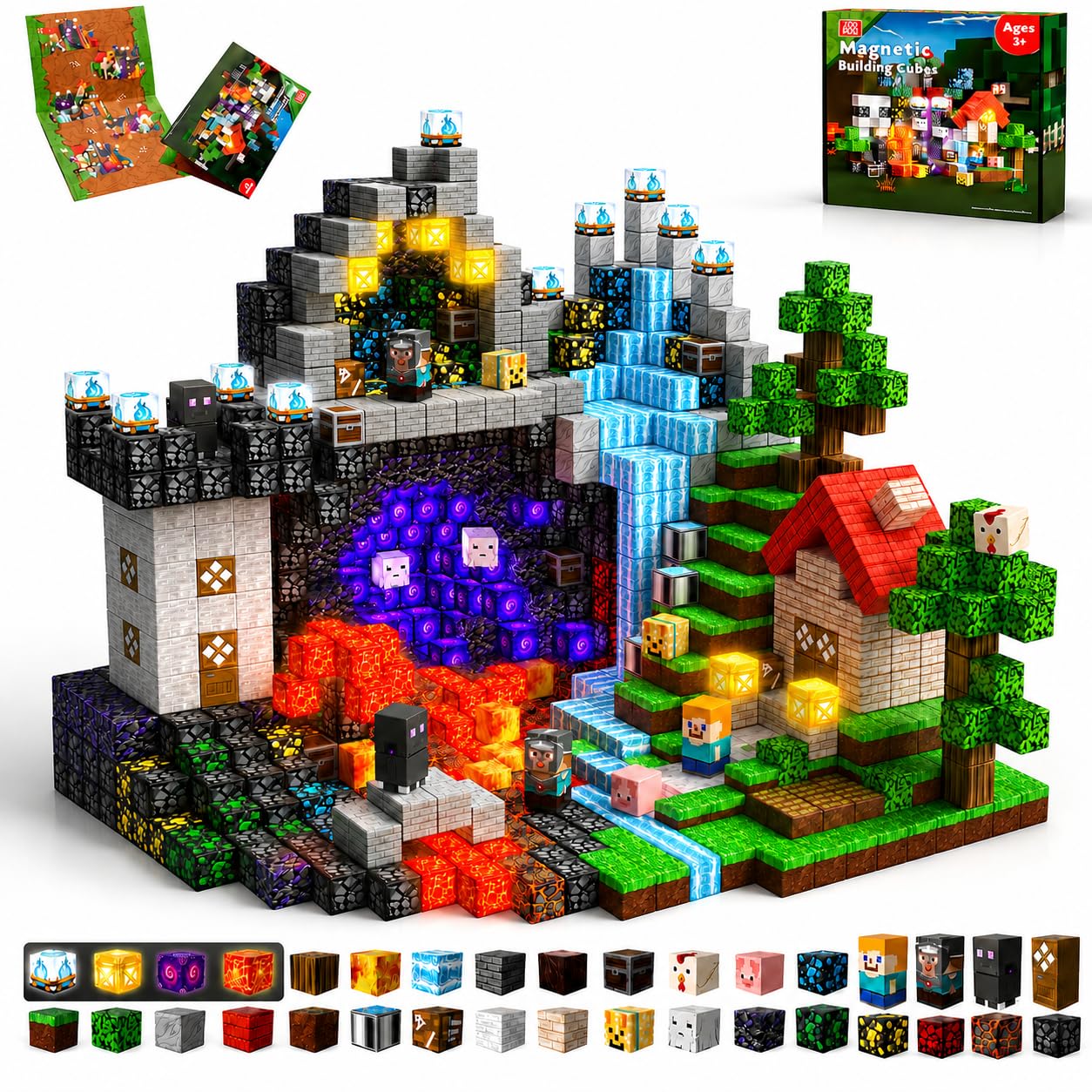 200 PCS Magnetic Blocks with Light Blocks - Magnet Toys for Kids, Boys and Girls, Magnetic Building Blocks Cubes, Stacking Magnets for Kids, for Boys and Girls Age 3+ Years Old