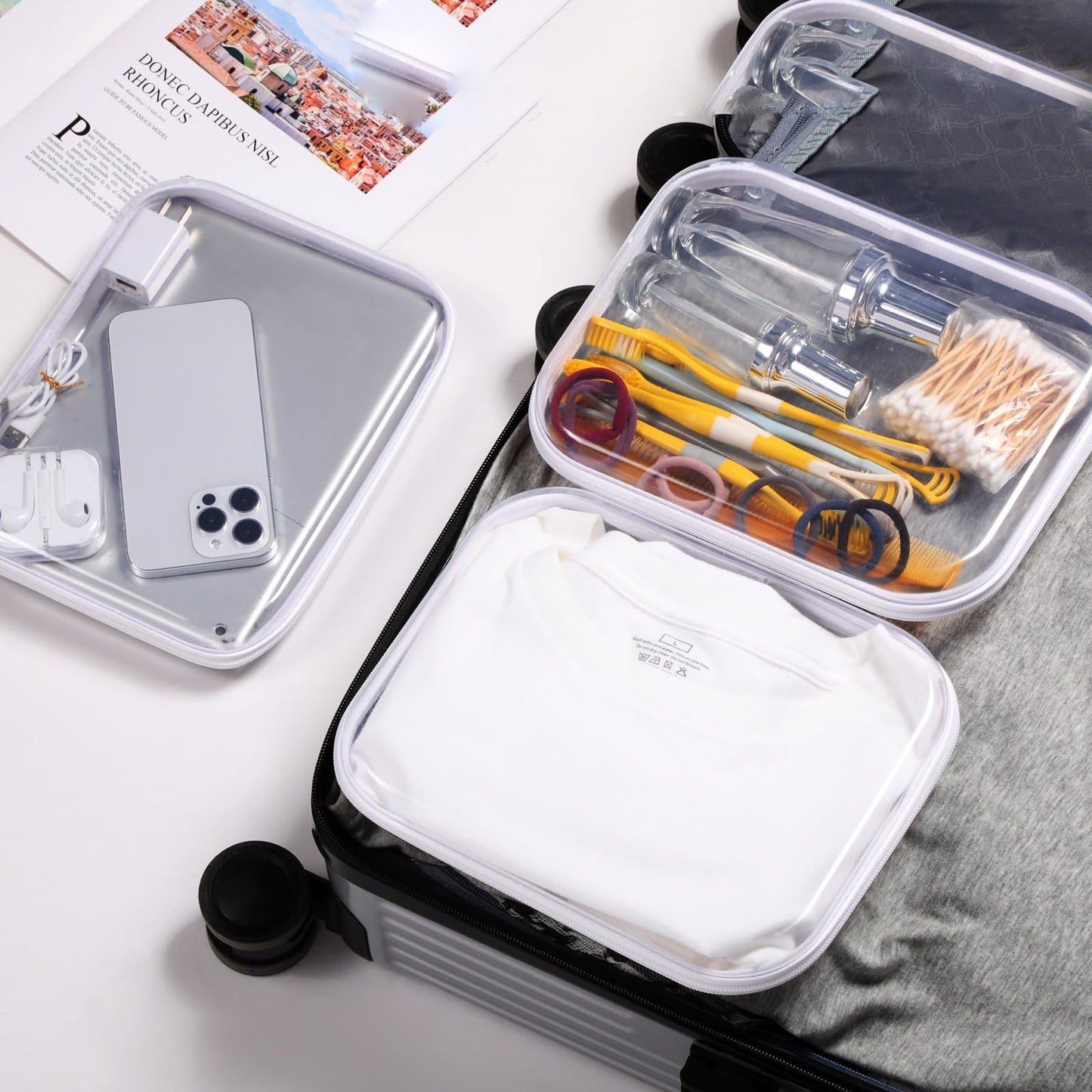 Hoolerry 3 Pcs Clear Hard Zipper Case Hard Plastic Zipper Pouch Makeup Bag Portable Travel Organizer for Cosmetics, Office Supplies, Documents & Toiletries(White,M)