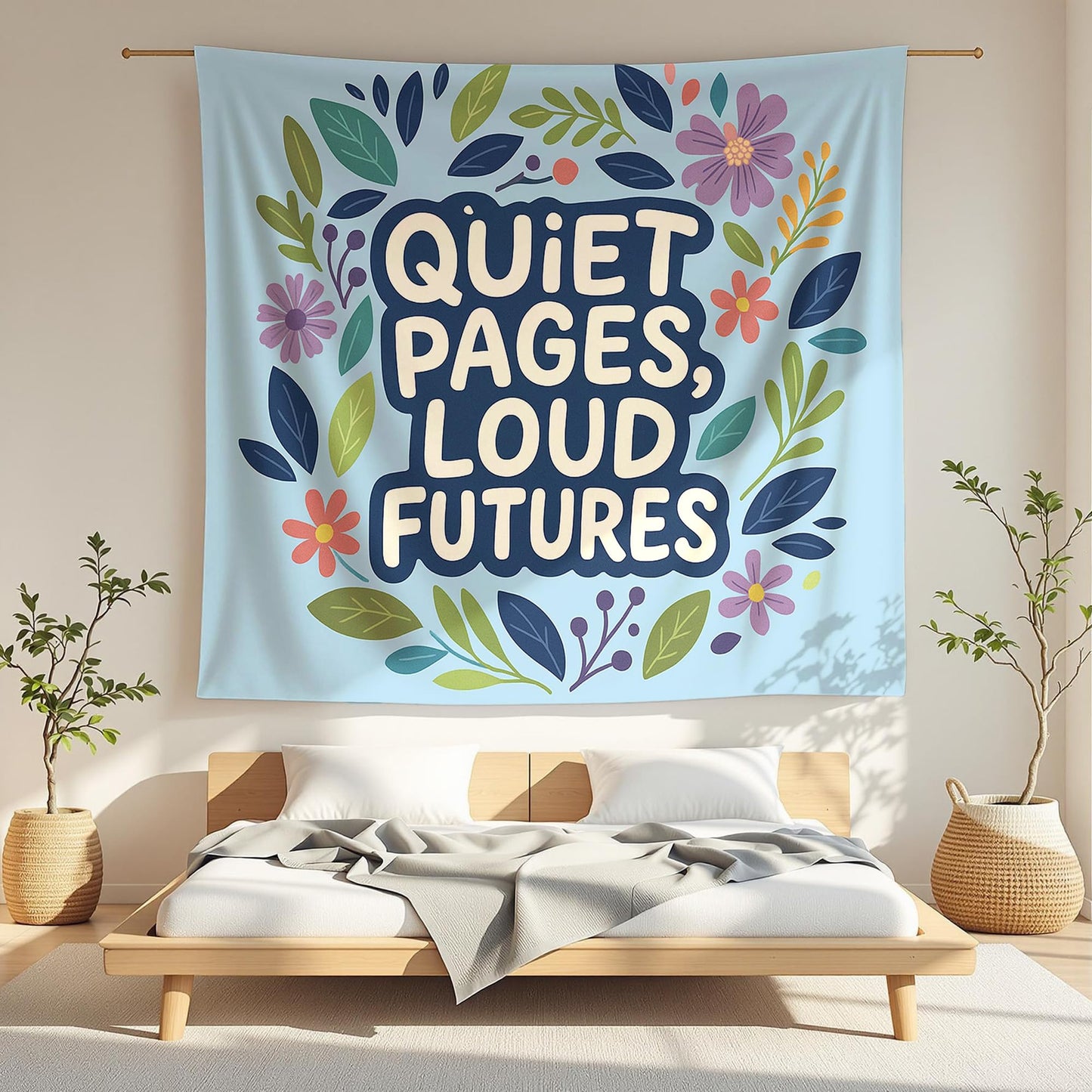 Elmsfell Reading Corner Tapestry for Classroom – Quiet Pages Loud Futures Motivational Wall Art, Boho Floral Library Decor for Elementary School & English Teacher Gift (50x60 Inch)