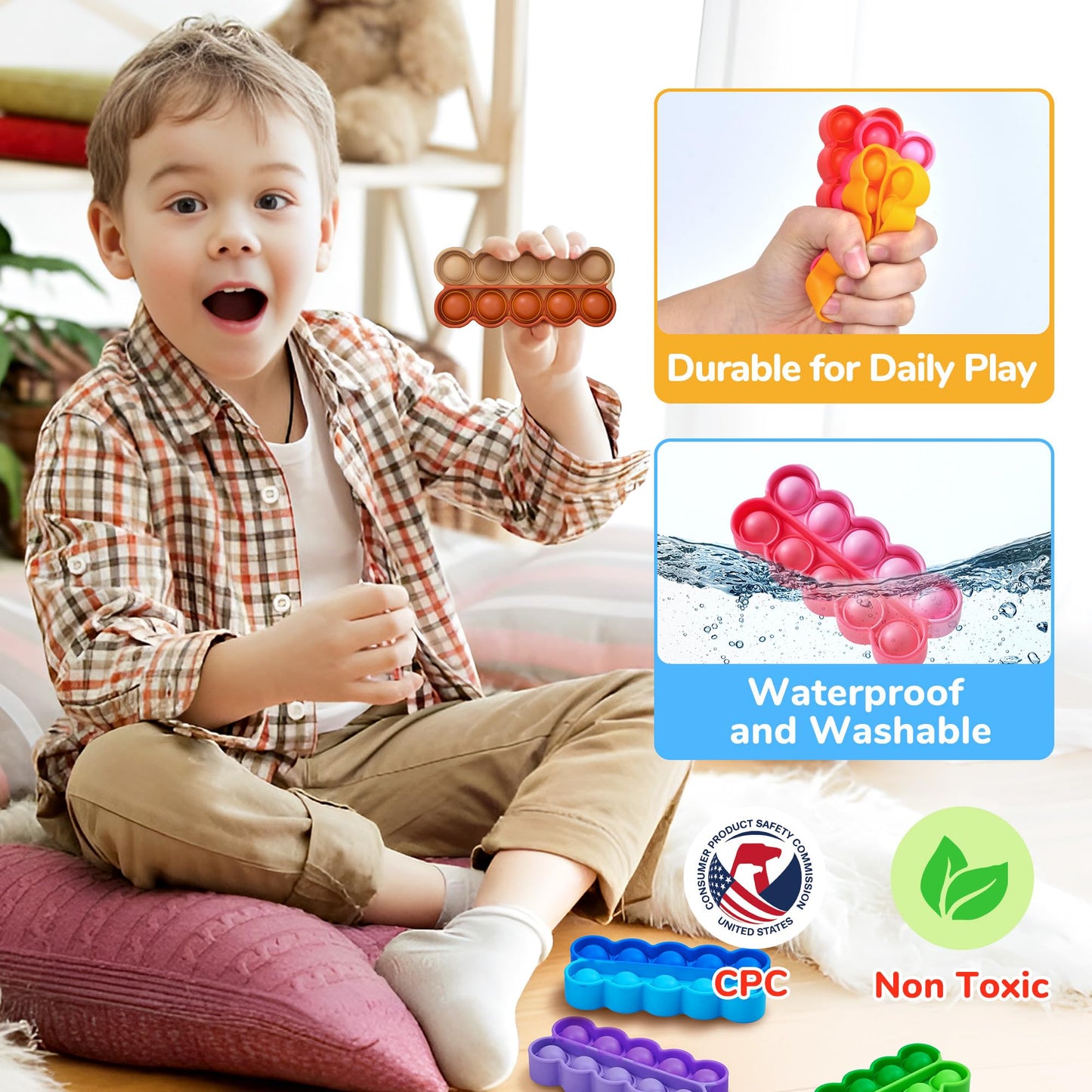 JoyCat 24 Pack Pop Fidget Party Favors for Kids, Bulk Sensory Toys for Classroom Prizes, Goodie Bag Stuffers, Treasure Box Toys, Travel Toys and Stocking Stuffers