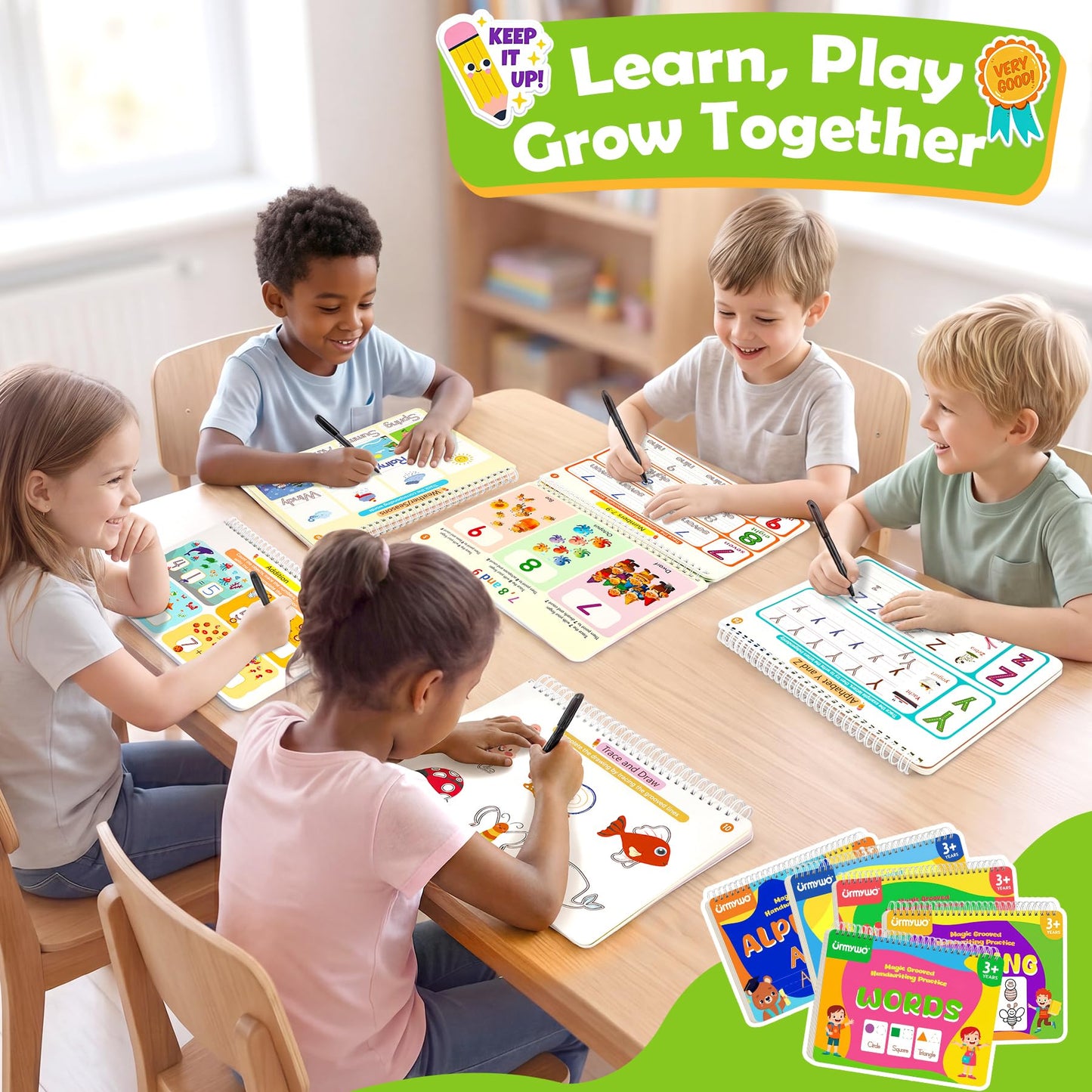Magic Grooved Writing Practice for Kids Age 3-5, Reusable Grooved Handwriting Practice Kindergarten Workbooks for Kids Ages 3-8, Preschool Learning Activities, Tracing Books Gifts for Boys Girls