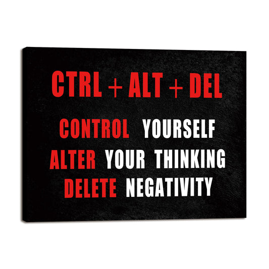 Pyradecor Black Red and White Motivational CTRL+ALT+DEL Classroom Positive Quotes Inspirational Poster Canvas Prints Wall Art for Office Living Room Home Decorations