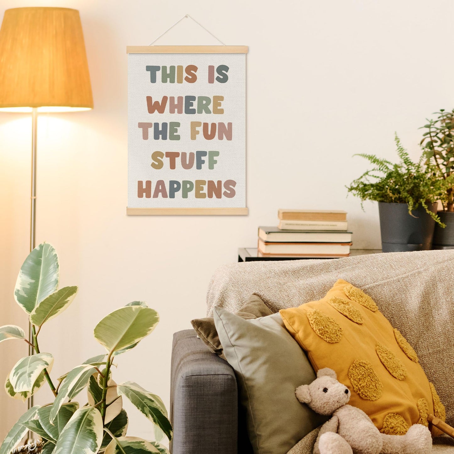MOTERMATE Boho Inspirational Poster Hanger Frame, Affirmations Wall Hanging Decor Art Framed for Classroom Kids Room Bedroom, This Is Where The Fun Stuff Happens Wall Poster Prints, 12x16 Inch
