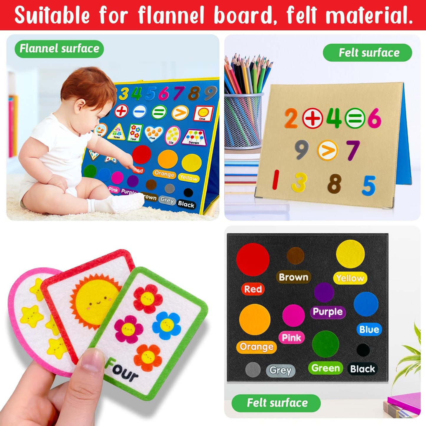 PENGFULL Felt Learning Numbers,44 Felt Flannel Board Pieces,Math Addition and Subtraction Colors Learning for Kindergarten,Preschool,Toddlers