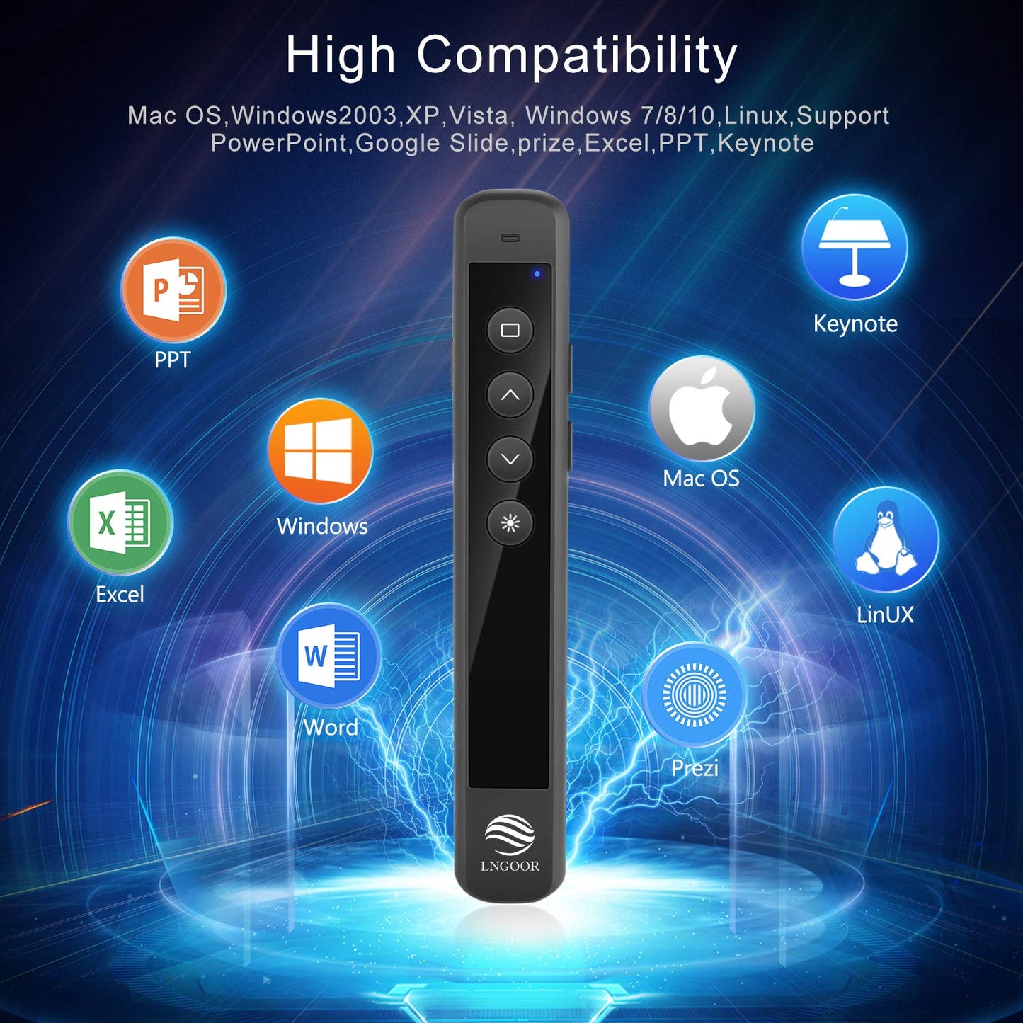 LNGOOR Rechargeable Presentation Clicker for PowerPoint - RF 2.4GHz Wireless Presenter Remote with Laser Pointer, Support Hyperlink&Volume Compatible with PPT/Keynote/Slides/Mac/Windows/Laptop