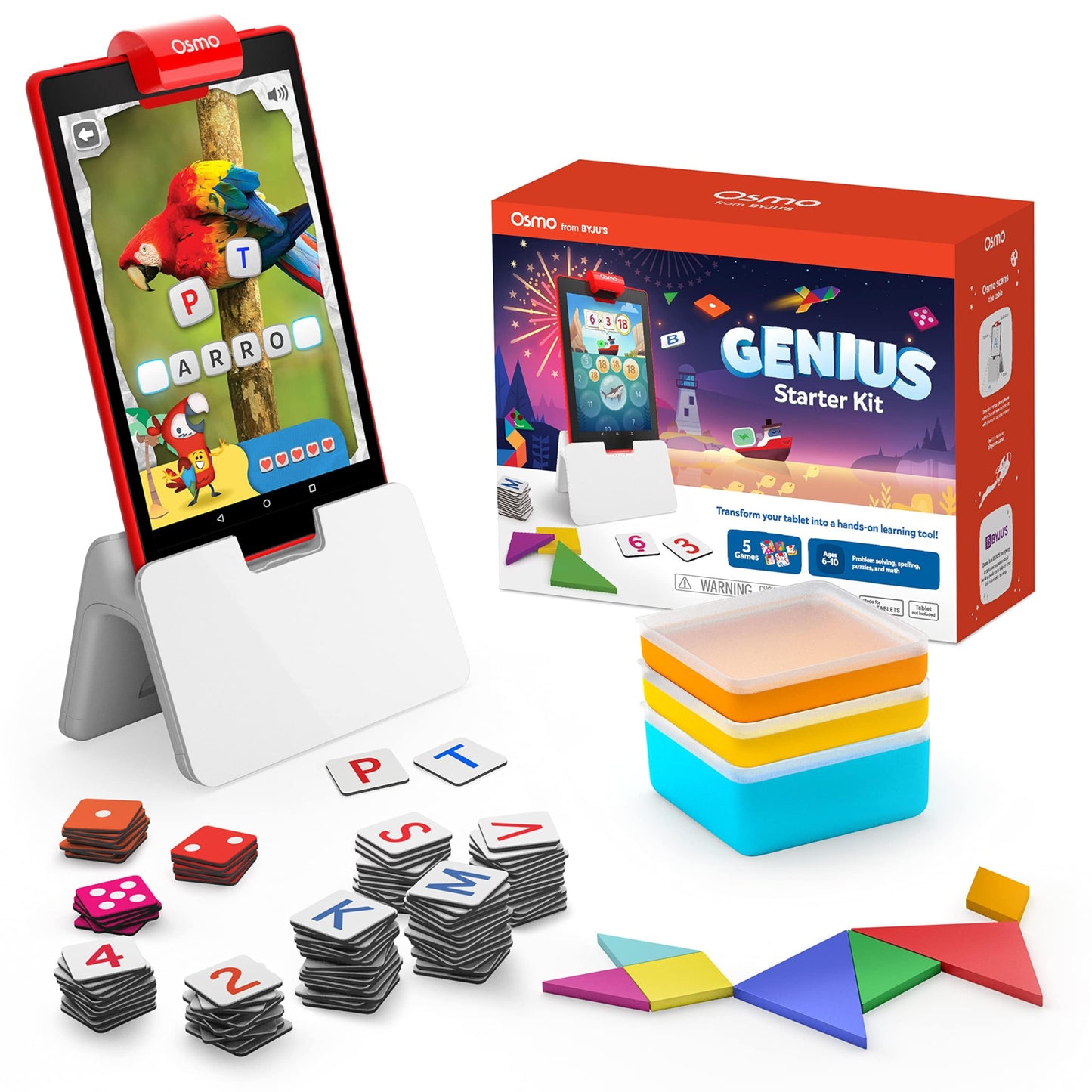 Osmo Genius Starter Kit for Kids Ages 6–10 | 5 Educational Learning Games | Fire Tablet Compatible | Educational STEM Learning System | Base Included (5 Games Fire Tablet)