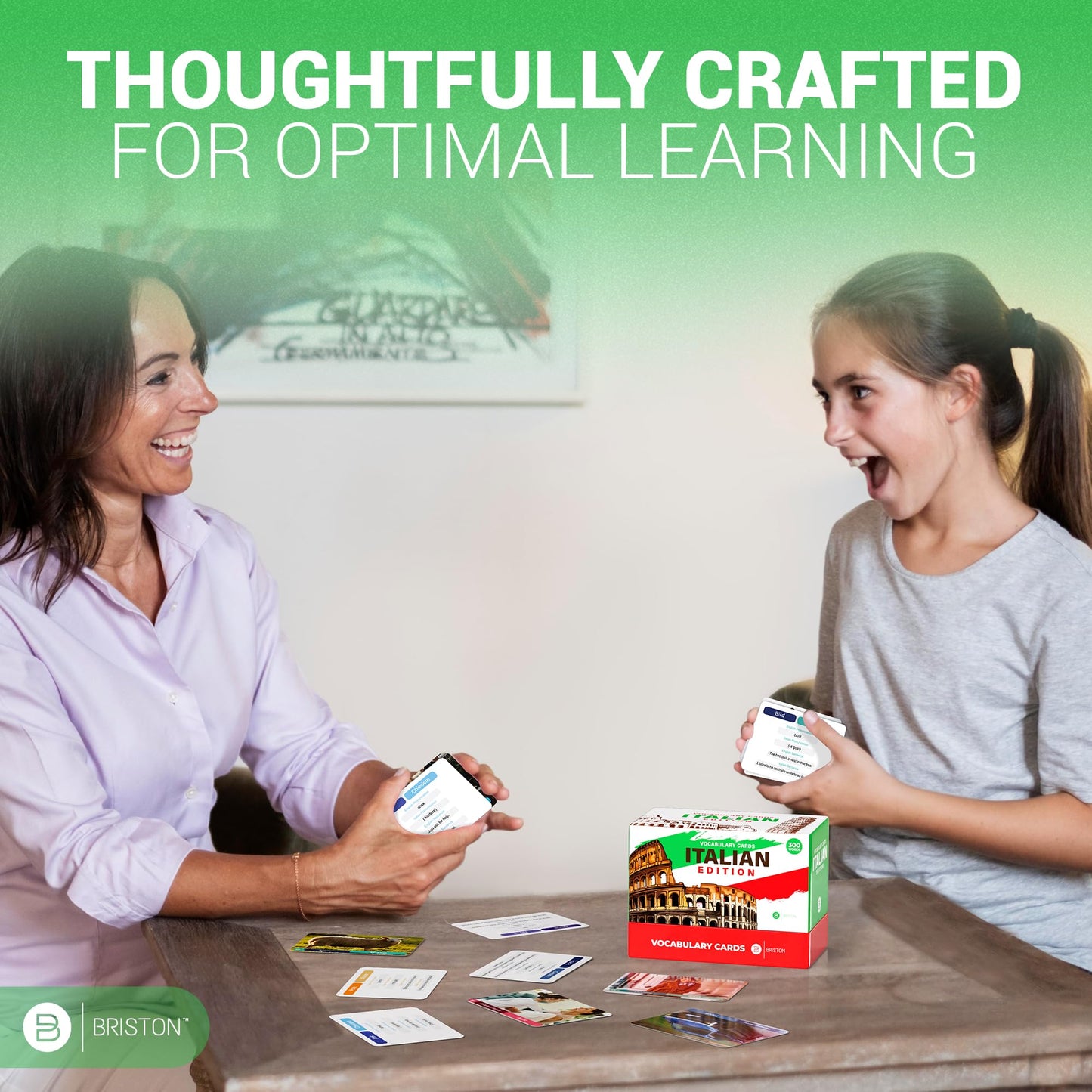 Italian Vocabulary Flash Cards – 300 Words with Pictures & Pronunciation – Educational Language Learning Tool for Students & Adults – Briston Italian Edition