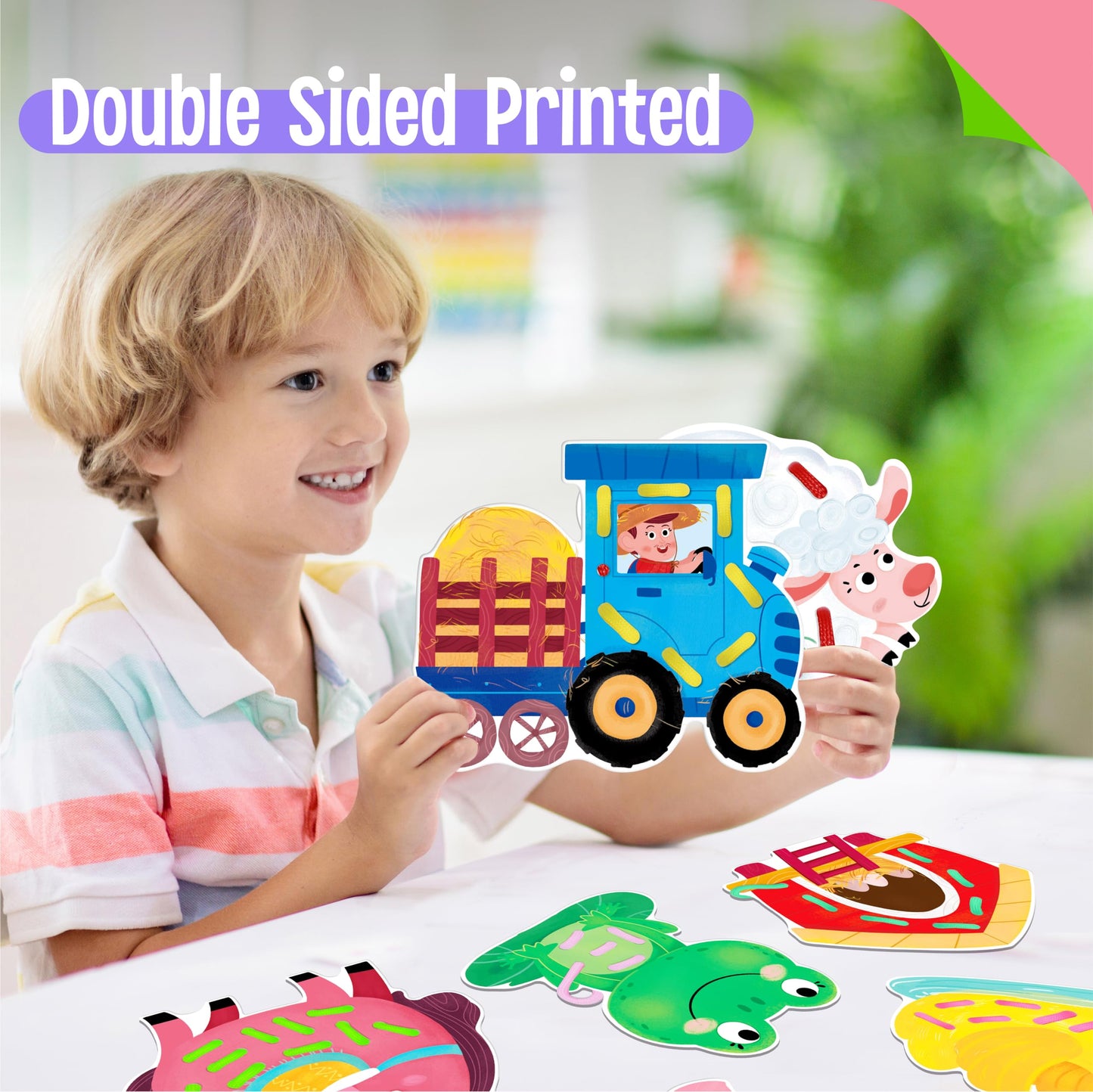 SpriteGru 9 PCS Farm Theme Lacing Cards, 9 Double Sided Sewing Cards with 9 Colorful Laces, Imagination Development Lacing Toys Educational and Learning Activity for Preschoolers, Kids