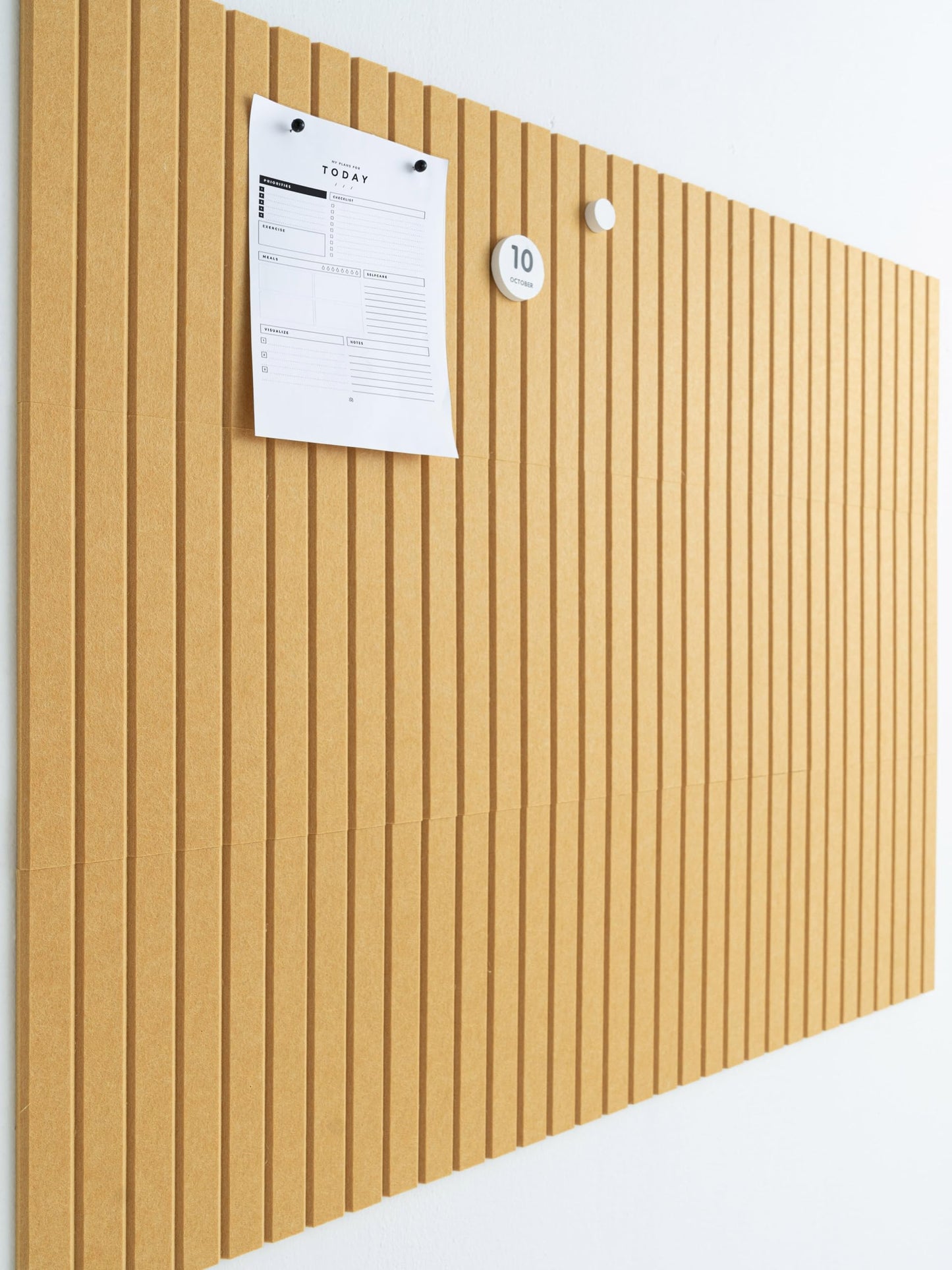 VIVELDA Felt Bulletin Board Tiles 48"x36" - 12-Pack Cork Board Alternative, Oeko-TEX Certified, NRC 0.95 Acoustic Wall Panels, Damage-Free Adhesive, Slatted Design, Home Office & Classroom (Mustard)