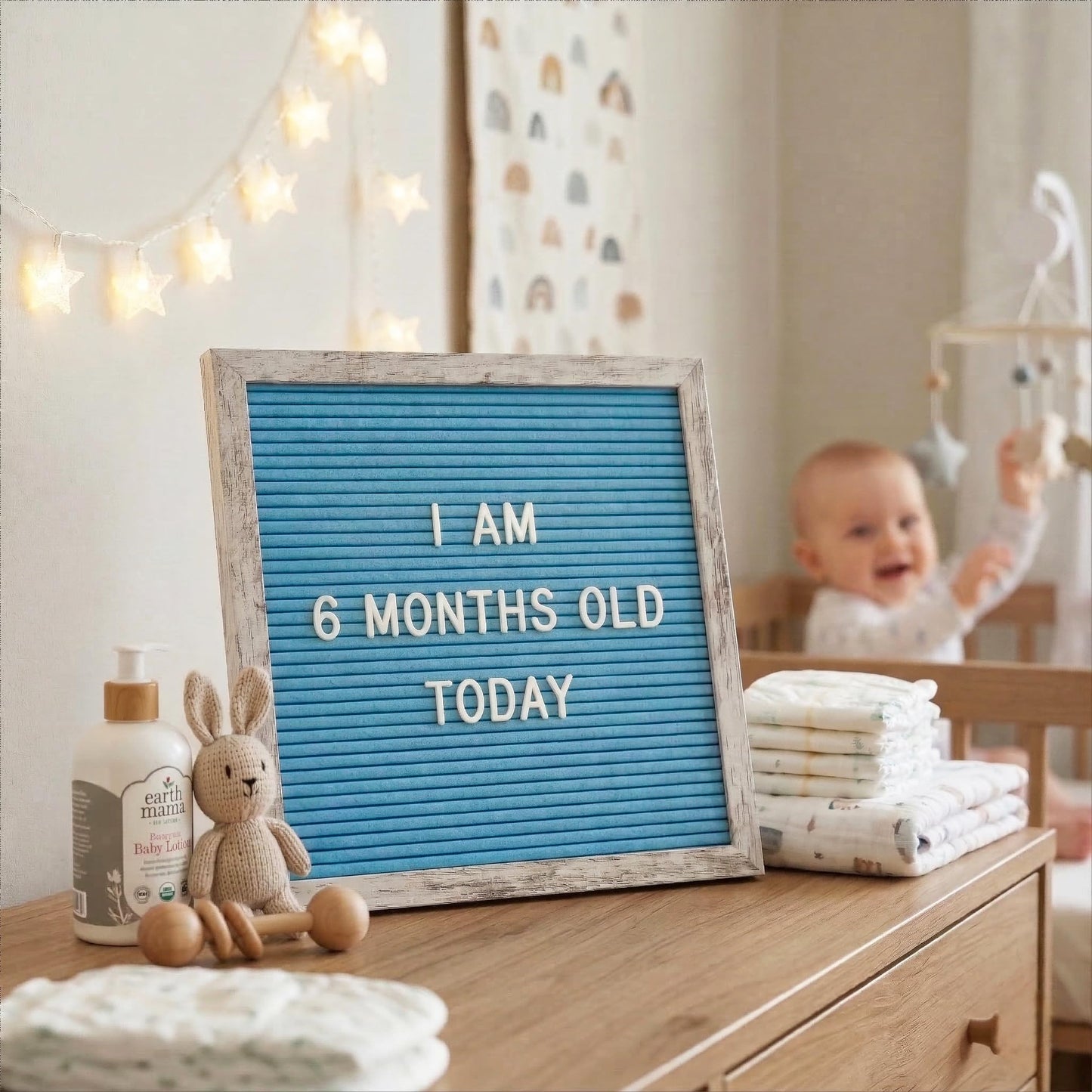 C CRYSTAL LEMON Blue Felt Letter Board 10x10in – Includes 336 Letters, Numbers & Symbols – Changeable Message Board with Rustic Wooden Frame for Home, Office & Events