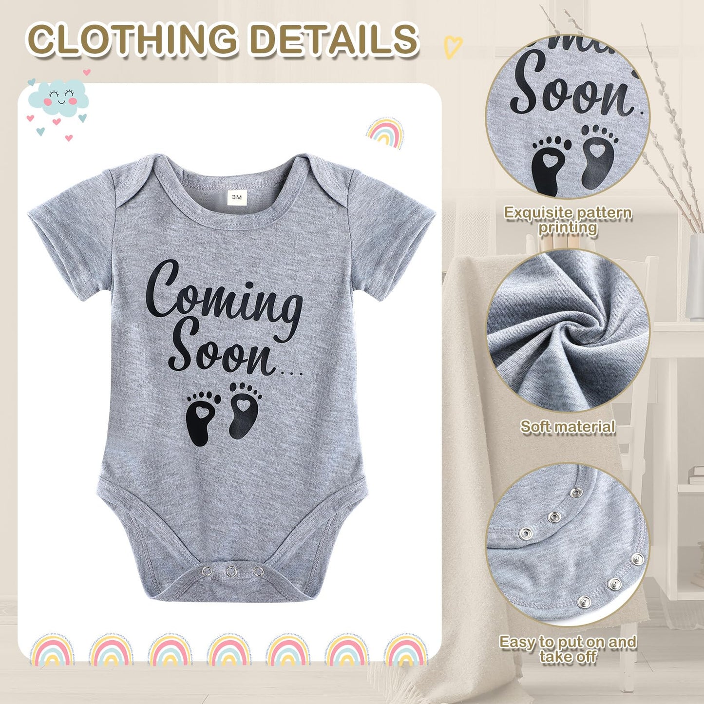 Canlierr 9 Pcs Pregnancy Announcement Set Pregnancy Reveal Ideas Felt Letter Board Baby Bodysuit Booties Photo Frame Bear Plush Wood Blocks for Coming Soon Baby Announcement(Gray)