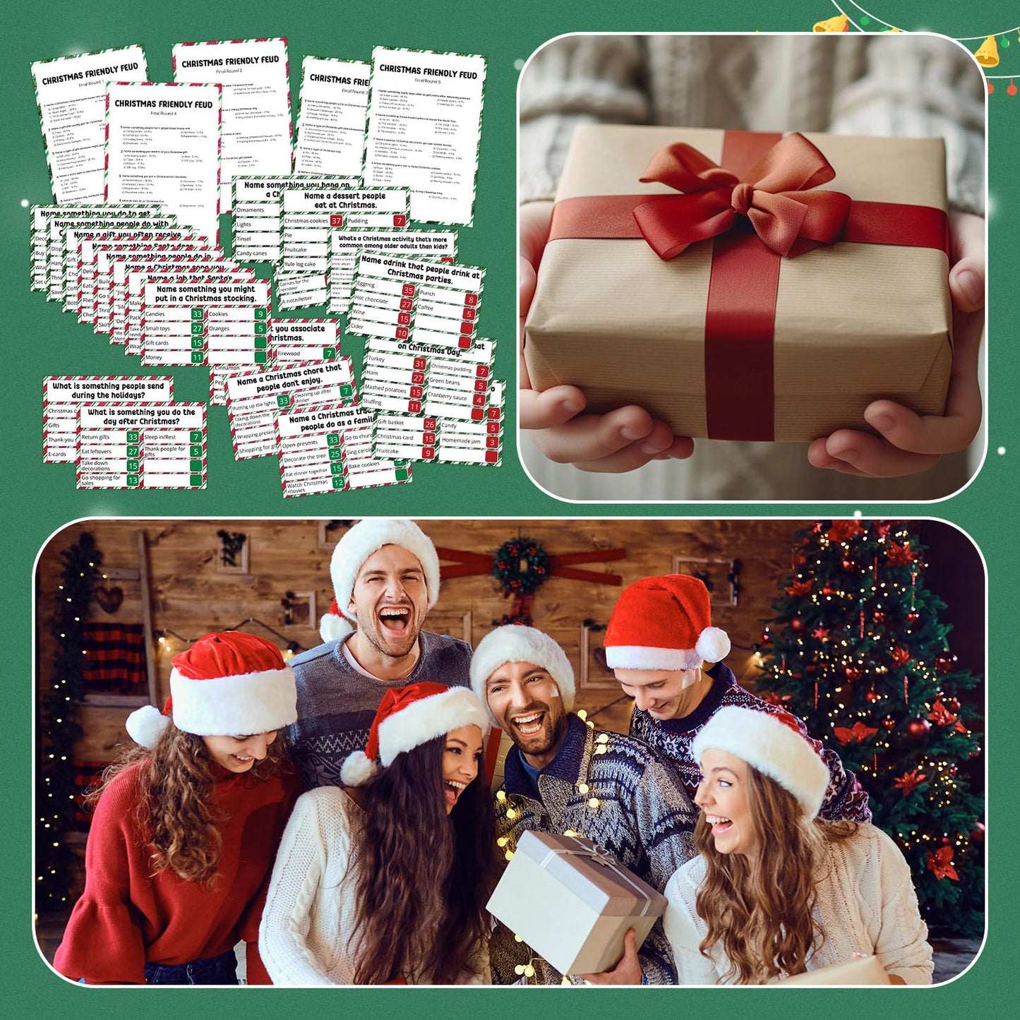 Humyoun Christmas Friendly Feud Game with 2 Answer Buzzers, Holiday Feud Cards for Family Game Night Fun Trivia Quiz for Xmas Party Office Class Groups Team Building