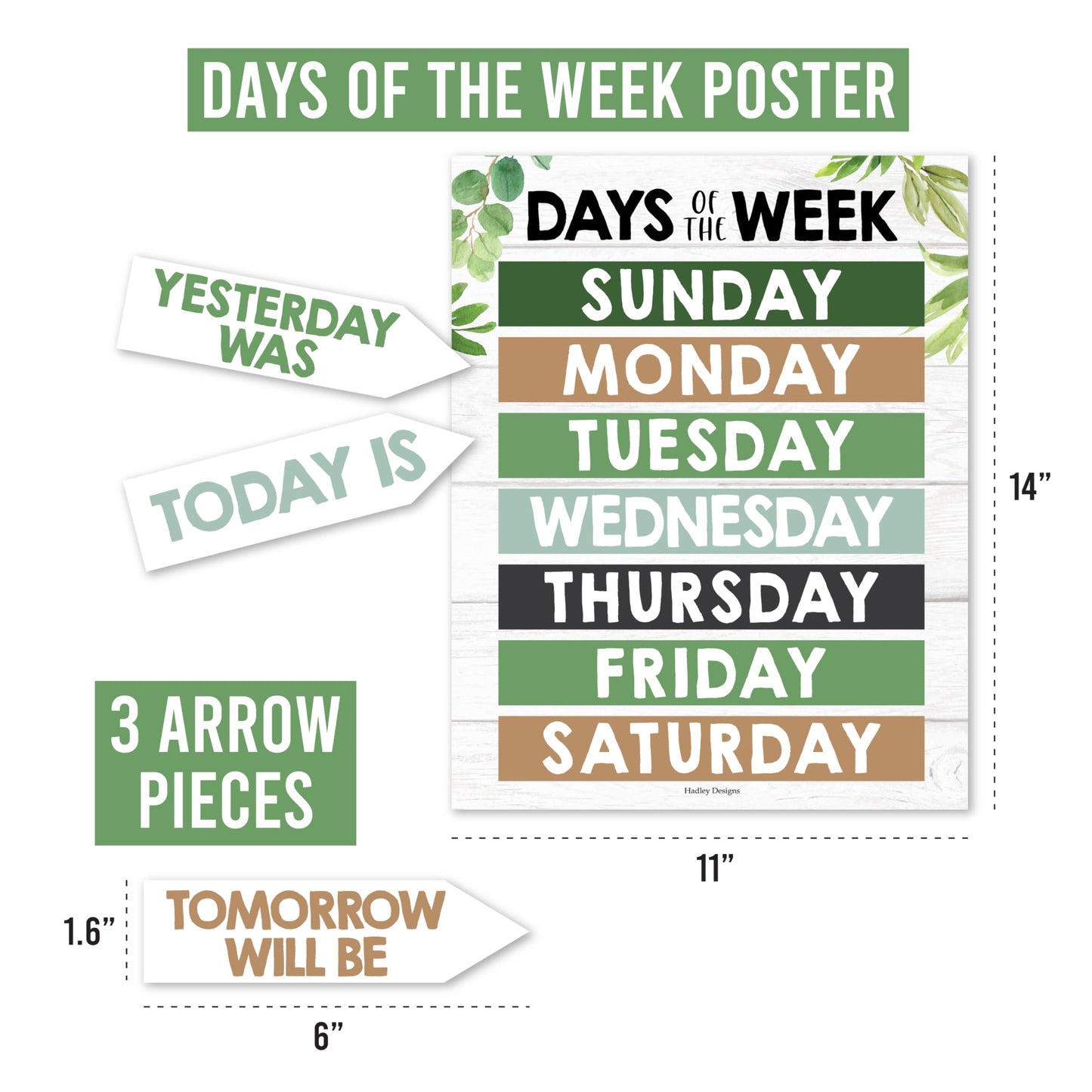 Hadley Designs Classroom Calendar Set Bulletin Board Decorations - Greenery School Calendar for Classroom Decor, Kindergarten Preschool Elementary Teacher Must Haves, Homeschool & Daycare Essentials