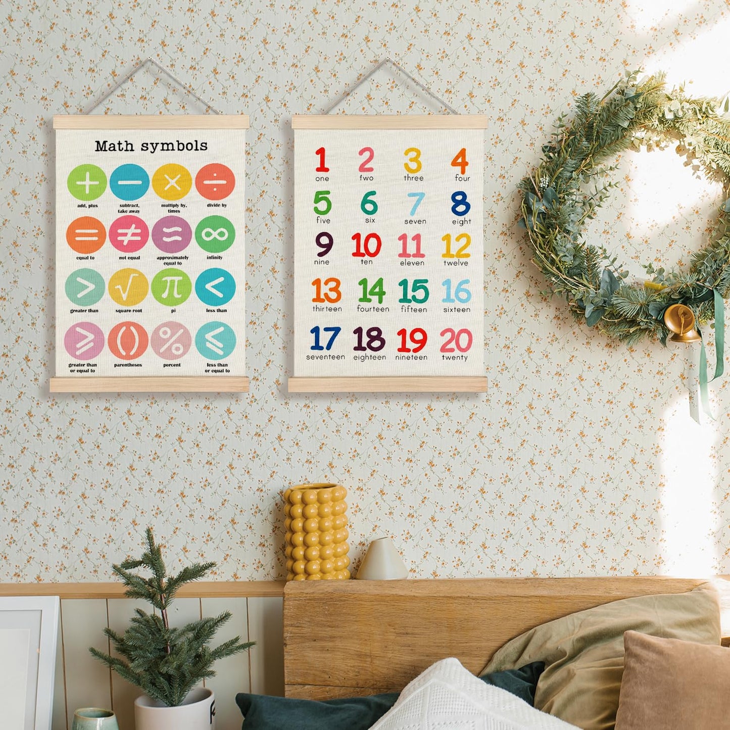 Supwhd Classroom Wall Decor, Numbers and Math Symbols Wall Art Poster, Playroom Wall Decor, Educational Posters for Nursery Kids Room Playroom Classroom Preschool Decor, 12x16 Set of 2