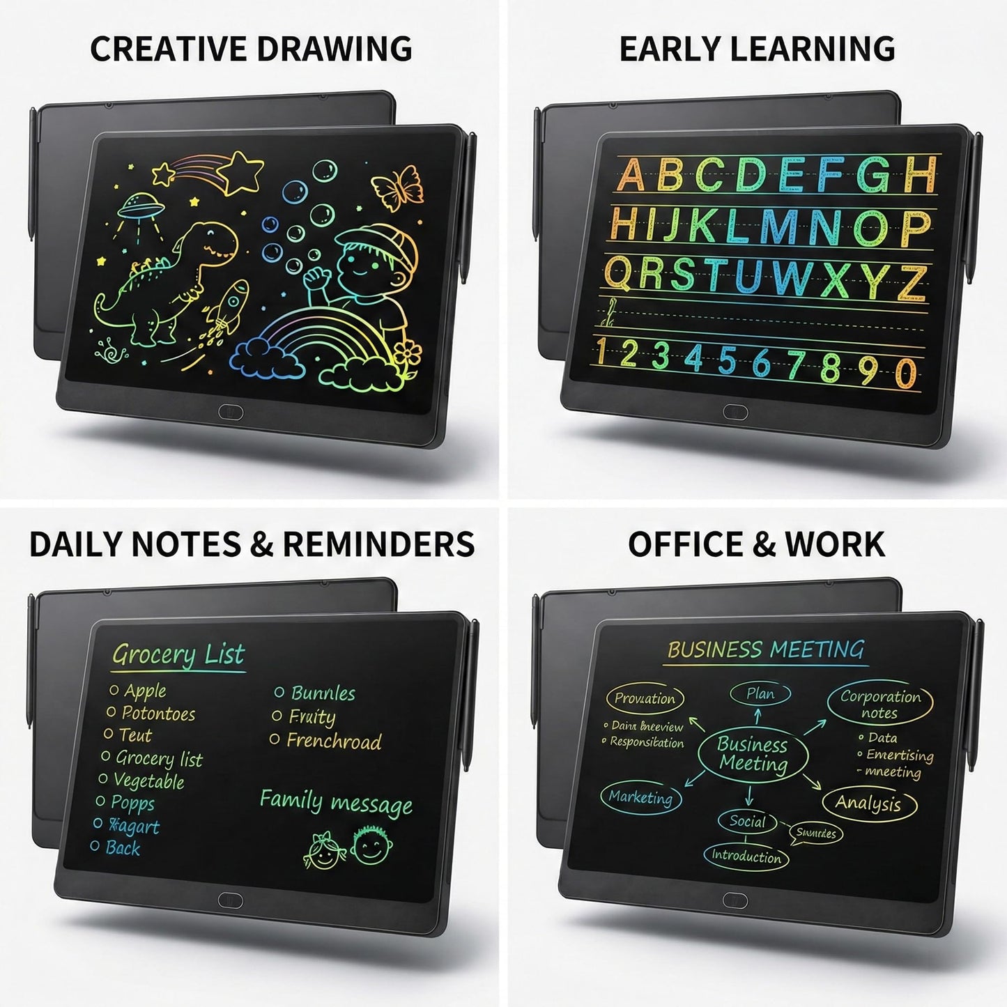 16 Inch LCD Writing Tablet 2 Pack, Large Electronic Notepad for Adults, Reusable Digital Memo Board for Office Desk and Meetings, Erasable Paper Tablet, Battery Operated (Black)