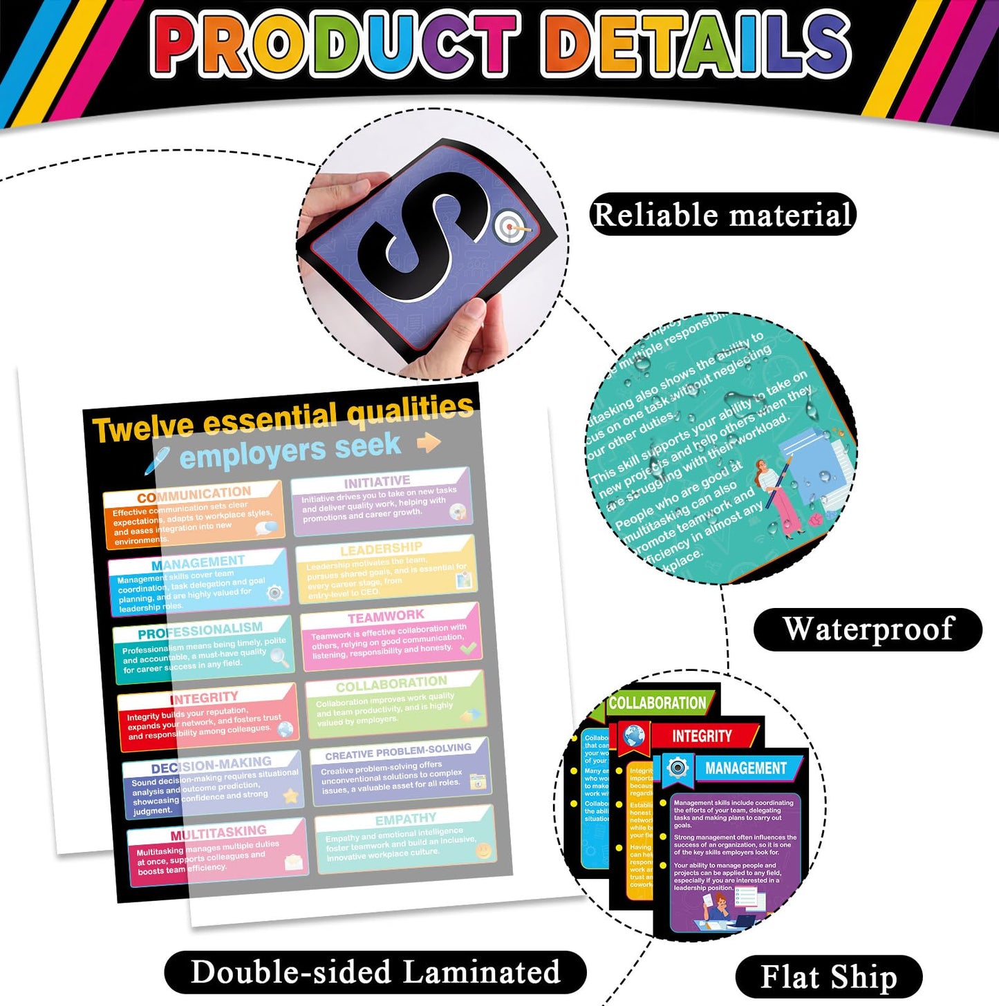 22 Pcs Job Skills Posters Back to School Classroom Decorations Essential Qualities Employer Seek Posters Educational Bulletin Board Set for High School College Library Workplace Wall Decor, Coloful