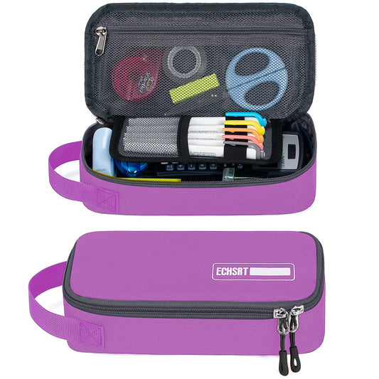 ECHSRT Large Pencil Case, Aesthetic Pen Pouch with Big Capacity, Minimalist Portable Stationery Bag with Handle for Office Organizer Purple Pencil Cases