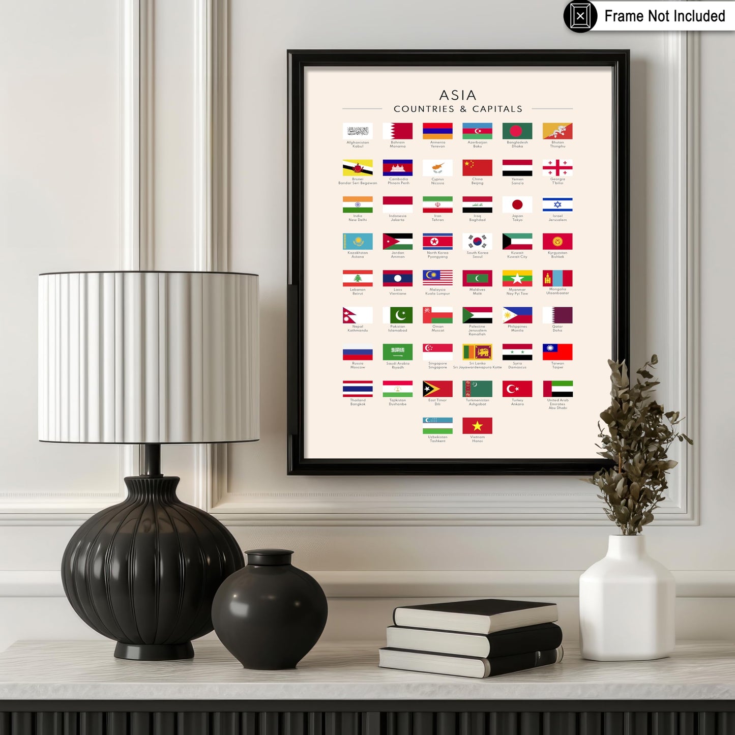 Poster Master Flags of Asia Poster - Asian Countries & Capitals Print - Learning Materials Art - Educational Art - Gift for Student & Teacher - Decor for Classroom or Library - 8x10 UNFRAMED Wall Art