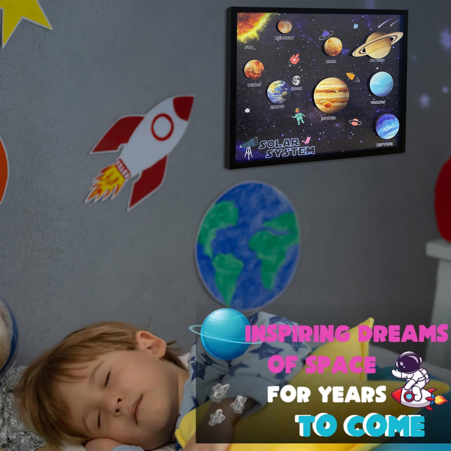flinelife Wooden Solar System Wall Art Decor, 12x10, Perfect for Homeschool Classroom, Nursery, Kids Playroom Decor