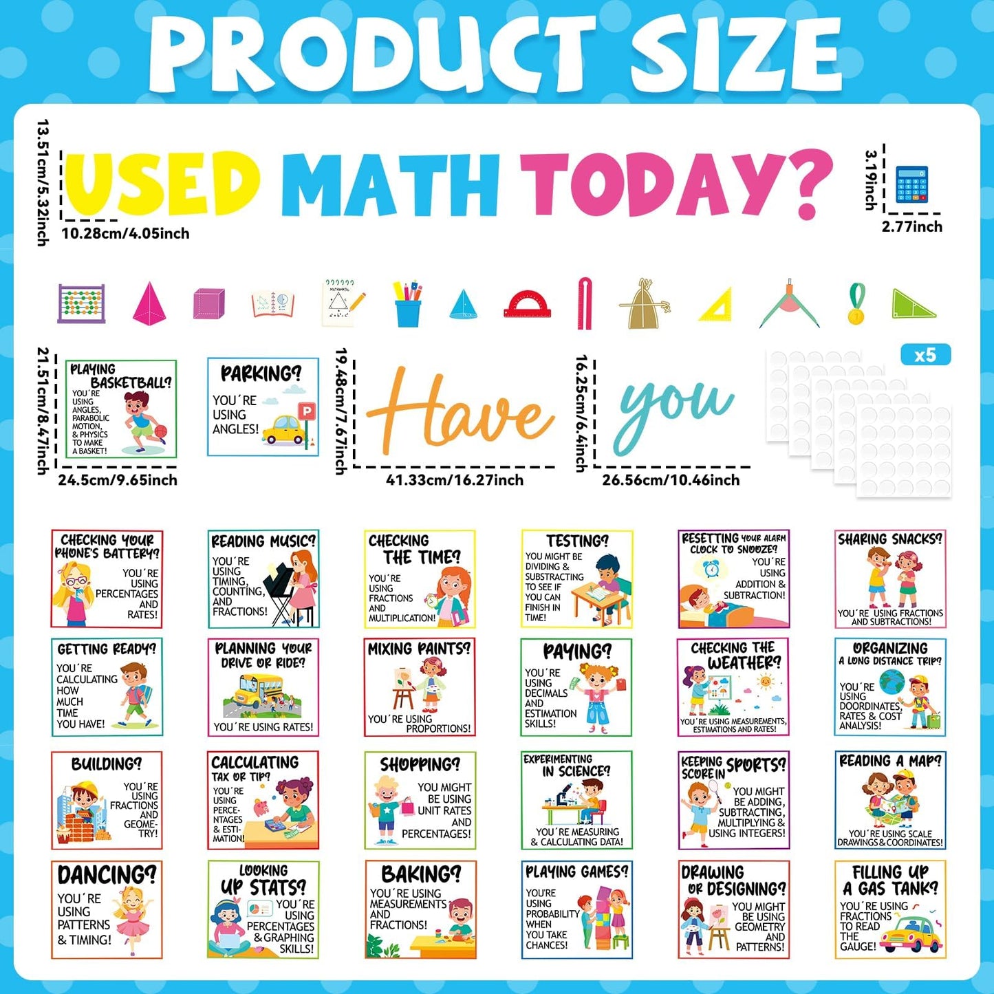 gisgfim Everyday Math Bulletin Board Set Classroom Decoration Mathematics in Daily Life Paper Cutout for Back to School Have You Used Math Today Educational Wall Chalkboard Decor Teacher Supply