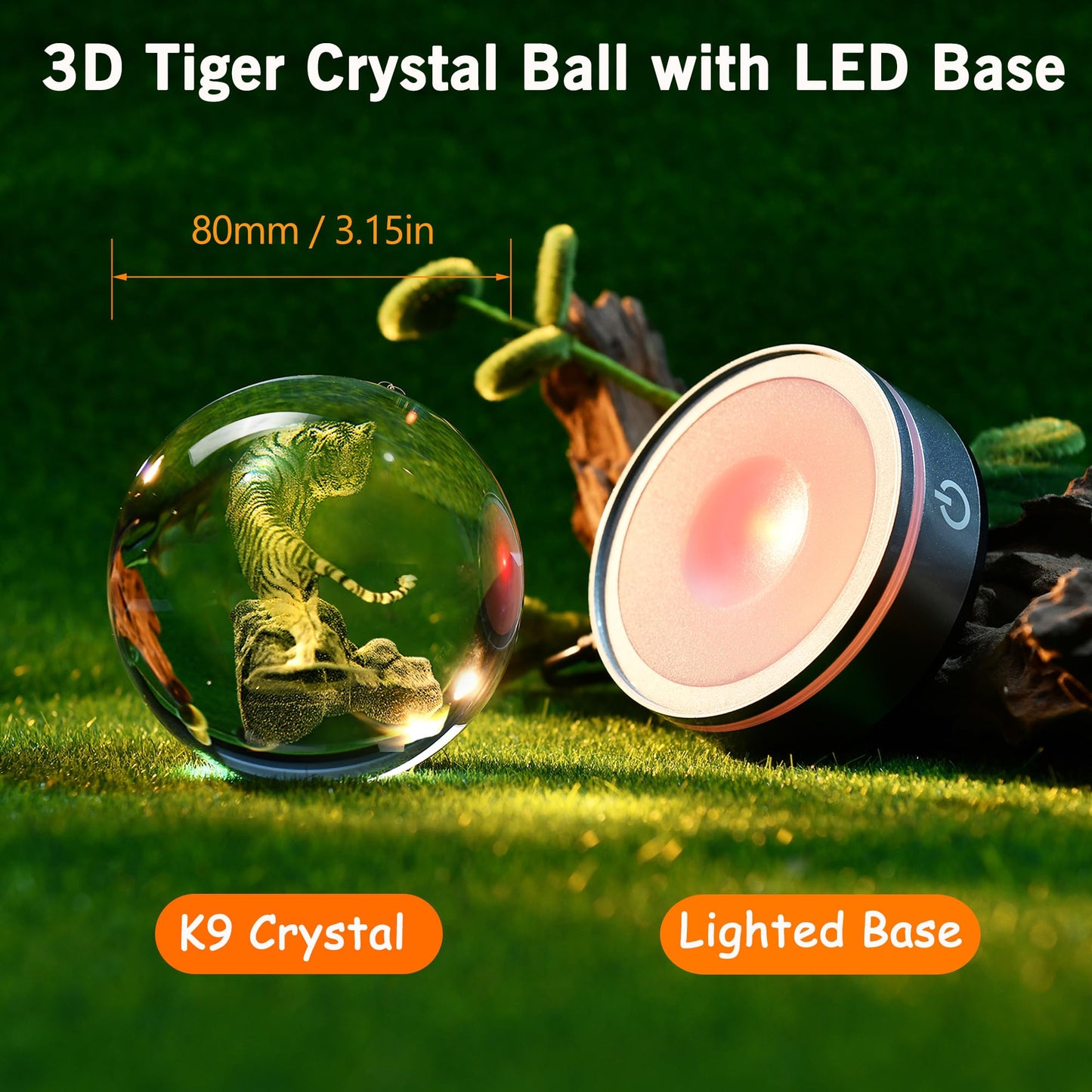 IFOLAINA Tiger Lovers Gifts for Men Women Birthday Anniversary 3D Crystal Ball White Tiger Figurine Lamps Decorations Animal Statue Presents for Him