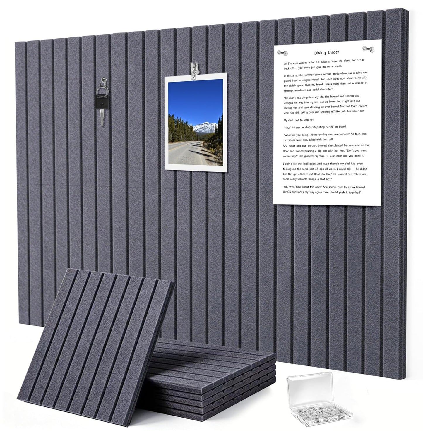 G Gamit 0.47" Thick Felt Pin Board 36"x24" Large Cork Board Alternative 6 Pack 11.81"x11.81"Felt Bulletin Board Wall Tiles Notice Board with 30 Pushpins for Home Office School(Fine-Charcoal Grey)