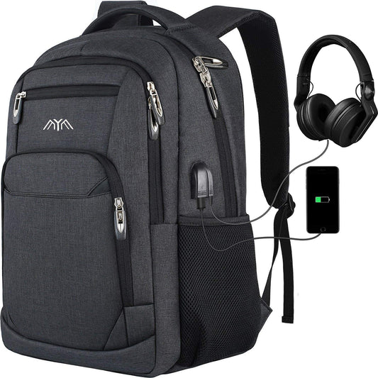 YAMTION School Backpack for Men Women Teen Boys,Bookbag Laptop Backpack with USB Port and Headphone Jack Water Resistant College SchoolBag for School Business Travel