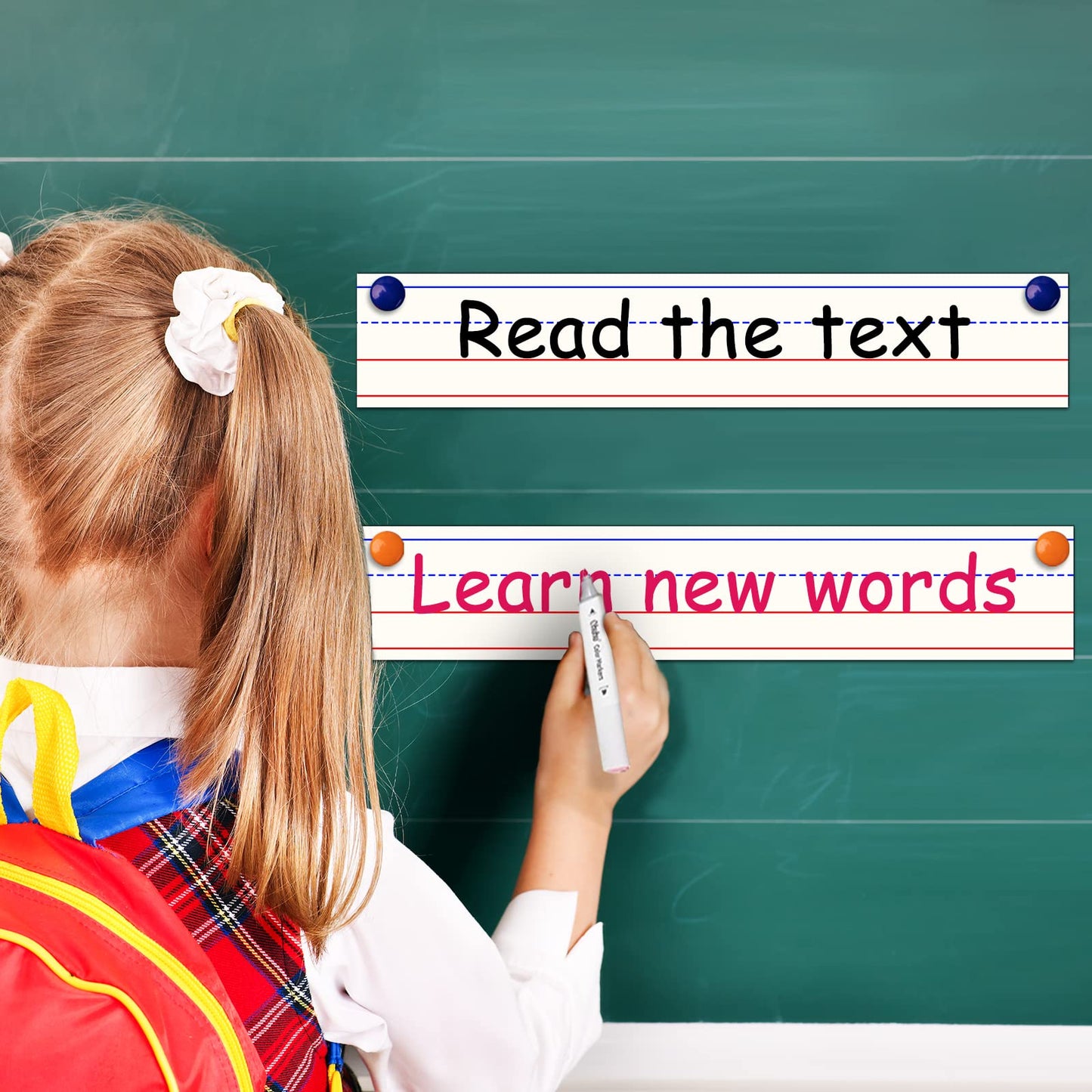 Godery 50 Pack Dry Erase Sentence Strips 16"X3" – Write and Wipe Away – Reusable Classroom Learning Tool for Your Standard Pocket Charts