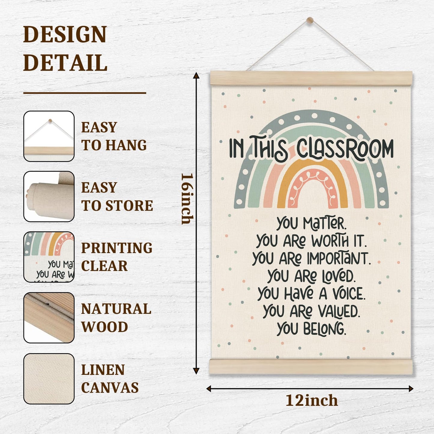 DOI-LANEE Classroom Sign Positive Affirmations Posters Hanger Frame, Boho Rainbow Classroom Decor 16x12 Inch, Motivational Wall Art, Inspirational Wall Decor, Educational Poster