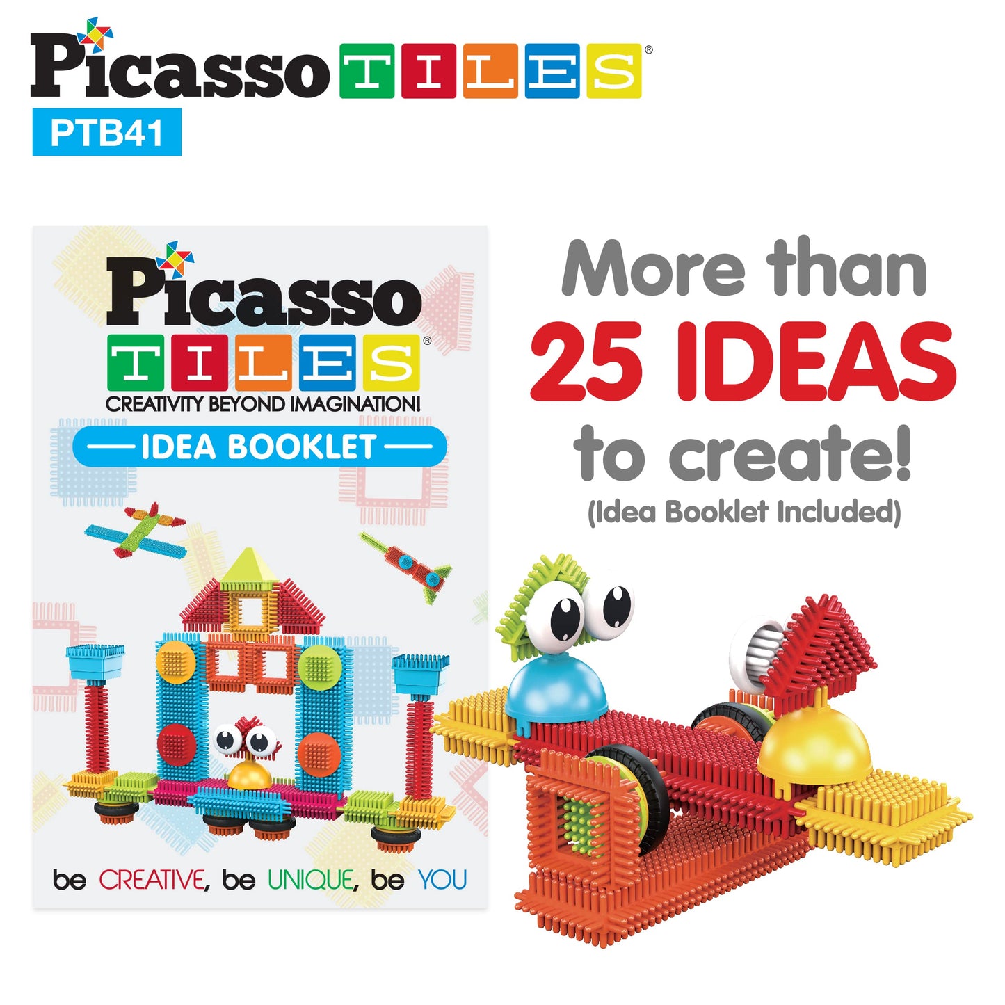PicassoTiles Toys 41 piece Hedgehog Block Building Blocks Construction Toy Set w/IdeaBook Learning Playset None Magnetic STEM STEAM Educational Kit Child Brain Development Preschool Kindergarten PTB41
