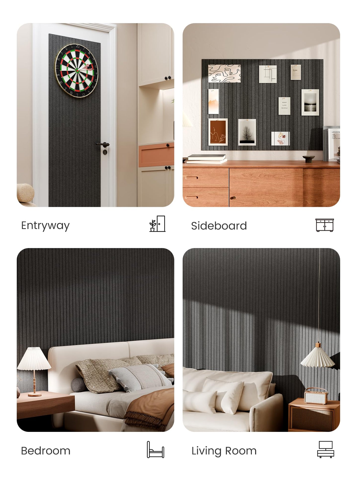 Bumusty Large Cork Board Alternative-48 x 36" Felt Bulletin Board Tiles, with 30 Pushpins, 70 Adhesive Tabs, Fine-Stripe 12-Pack, Cork Boards for Office Push Pin Board Felt Board-Charcoal Gray