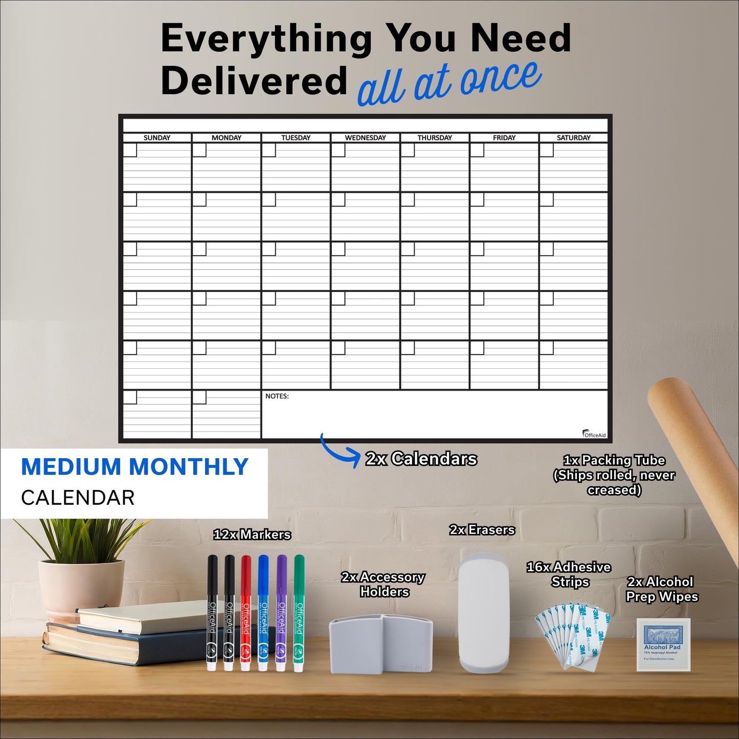 (2 PK) Large Dry Erase Calendar for Wall 24x36, Giant Family Office Big Reusable, Monthly Planner Erasable 36x24, Rolled Whiteboard White Board, Calendar Dry Erase for Undated Wall Large Classroom