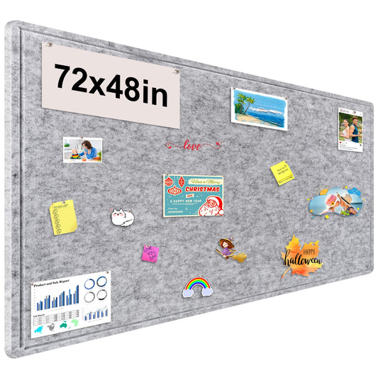 Large Bulletin Board, 72x48 Inches Cork Board Alternative, Large Felt Board Decorative Pin Board for Wall, Foldable Photo Board Self-Adhesive Vision Board with 36 Pushpins Light Gray