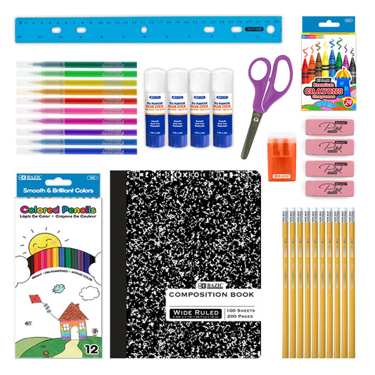 BAZIC Products Back to School Starter Pack, 60 Pieces, Elementary, for Students Teachers Donations