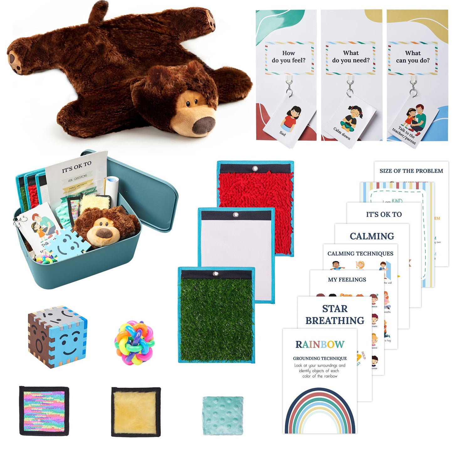 ODOXIA Calm Down Corner | Classroom and Special Education Must Haves | School Items for Kids | Kit with Sensory Mats, Posters, Solutions Wall, Sensory Toys