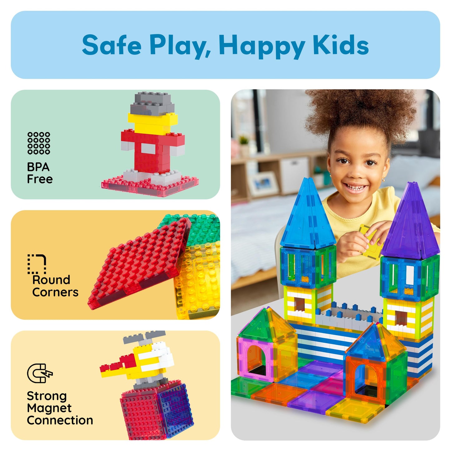 PicassoTiles Magnetic Brick Tiles STEM Creative Magnetic Tiles Building Block Set Building Brick Construction Toy Socket Spikes Toys Accessory Educational Imaginative Learning Kit Stacking Set